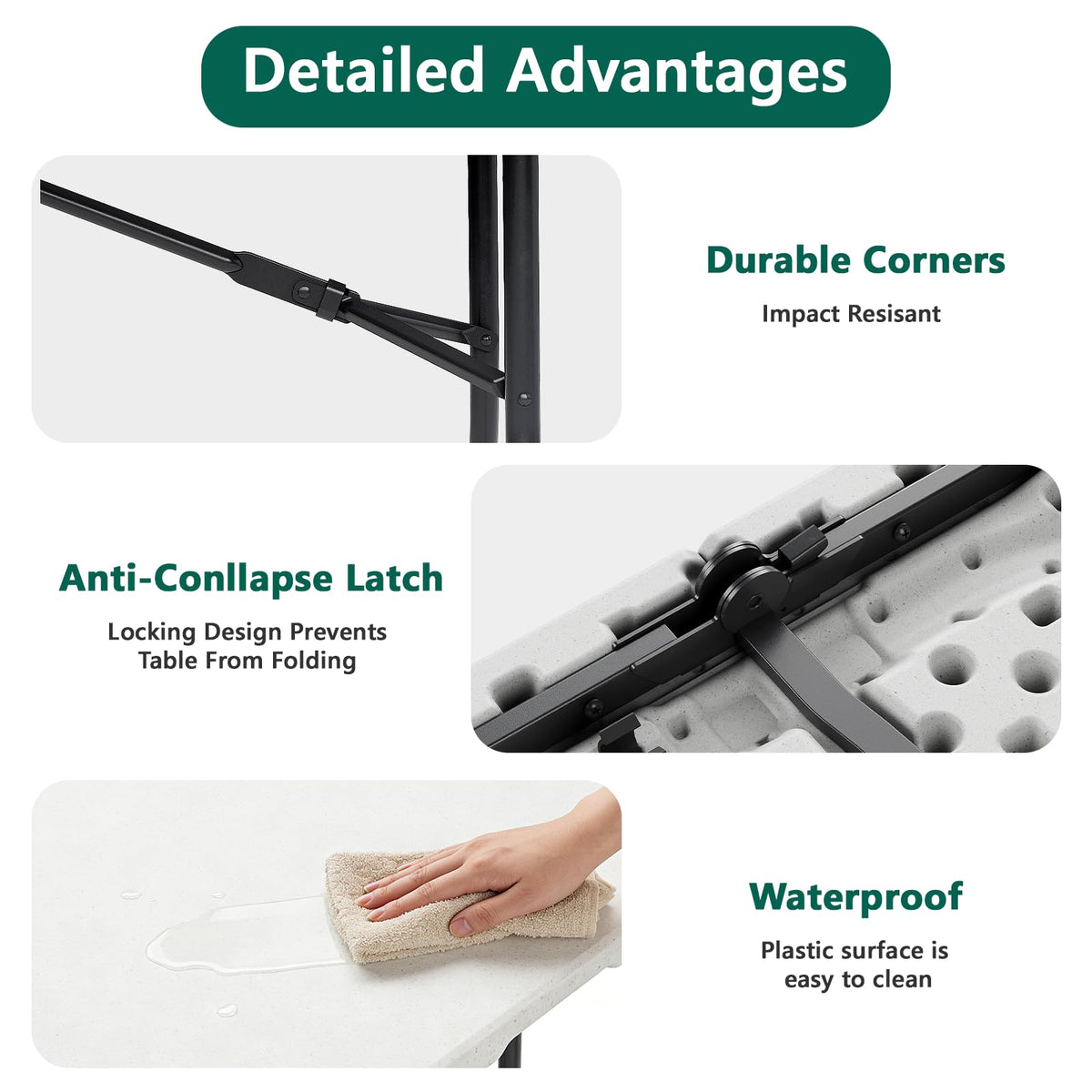 6FT Heavy Duty Plastic Folding Table with Steel Legs White L1243