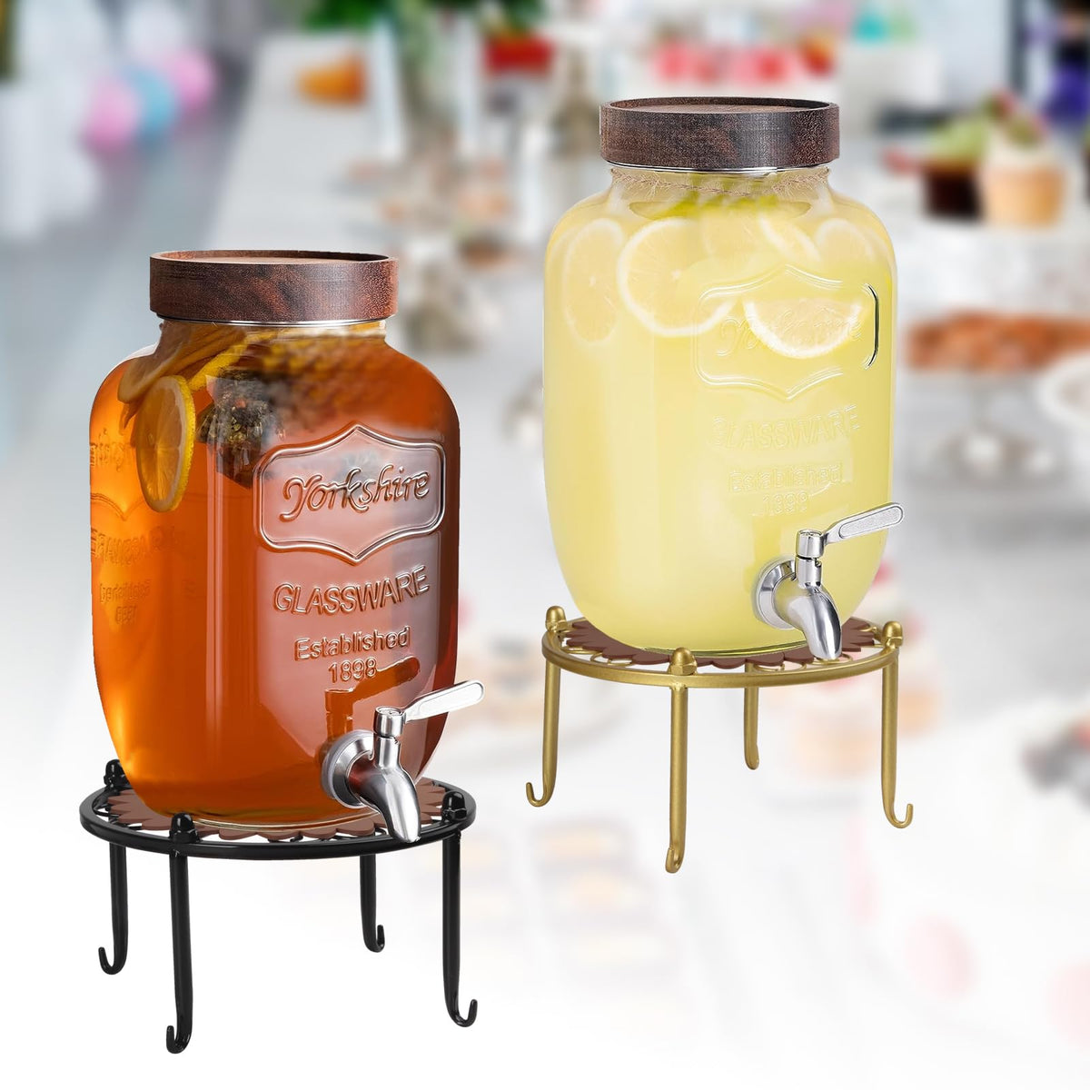 Black Metal Beverage Dispenser Stand, Max Diameter 8" Z967849