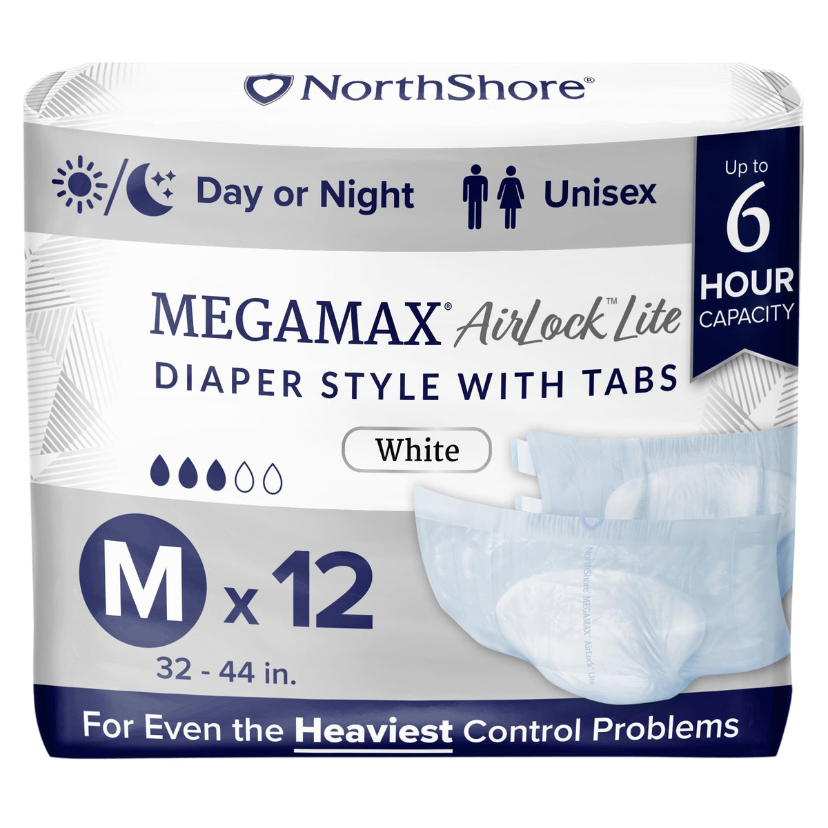 Adult Diapers with Tabs, Medium, 12 Count Q386