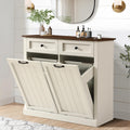 White 22 Gallon Wooden Laundry Hamper Cabinet with 2 Drawers X967906