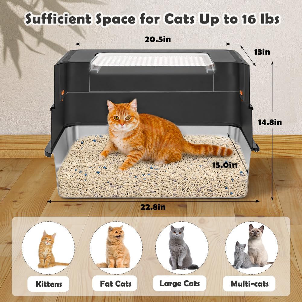 XL Stainless Steel Cat Litter Box with Lid S62609