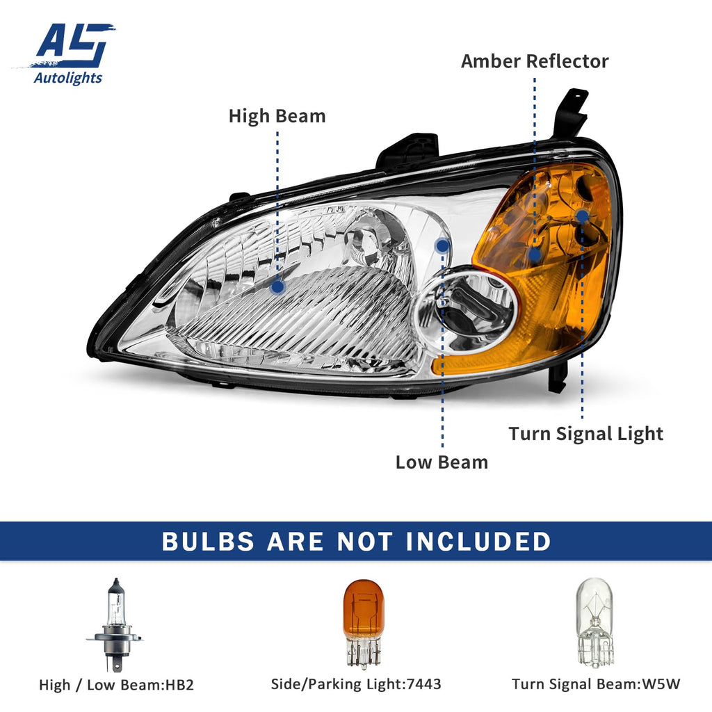 Headlight Assembly with Chrome Housing Amber Reflector Driver and Passenger Side O839514