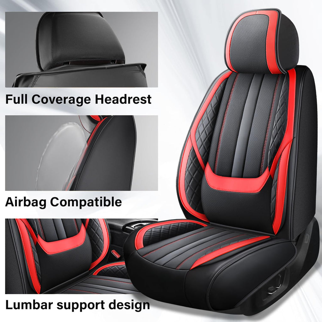 Nappa Leather Car Seat Covers Full Set 5-Seats Black Red U4460