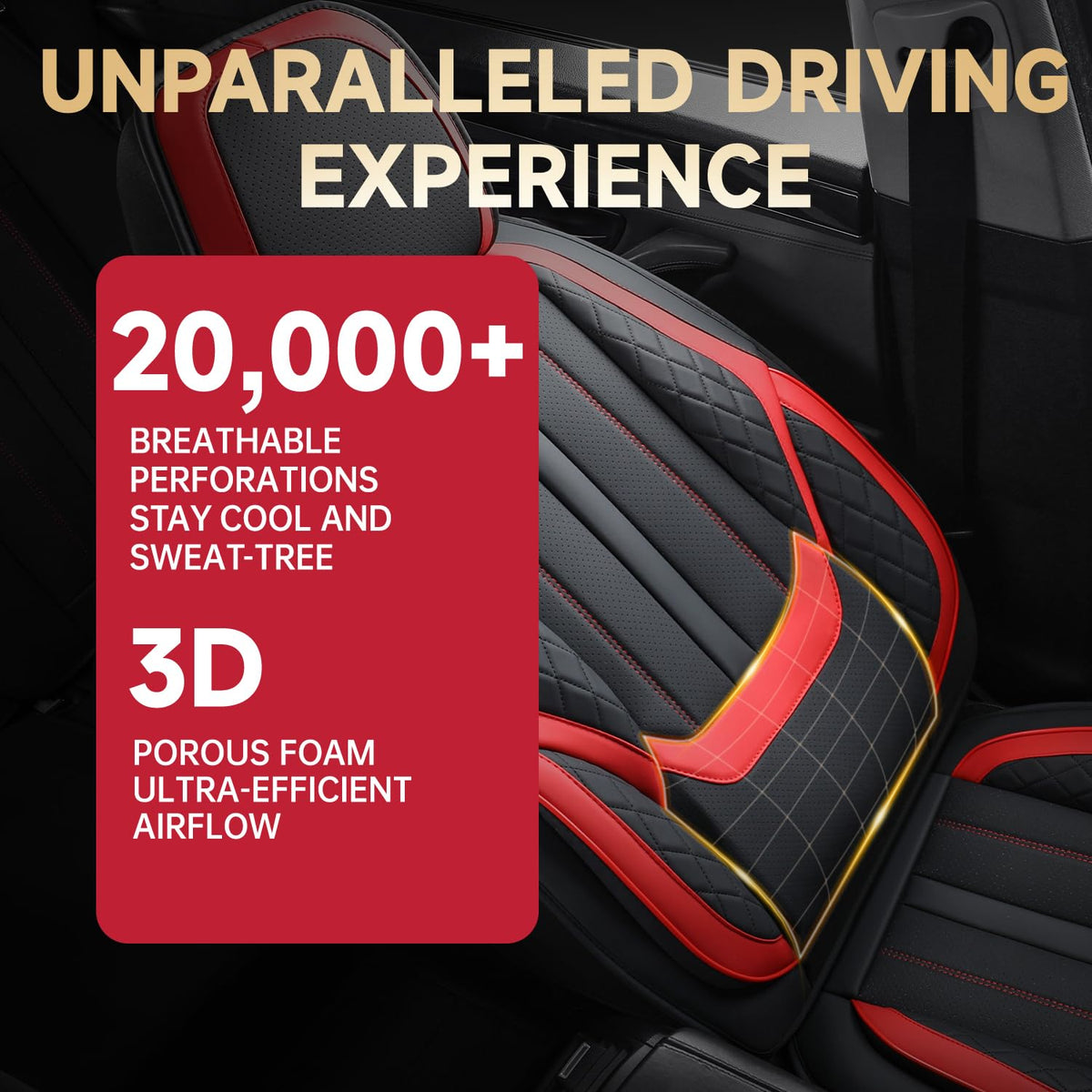 Nappa Leather Car Seat Covers Full Set 5-Seats Black Red U4460