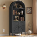Black 5-Tier Arched Bookshelf with Door T8116