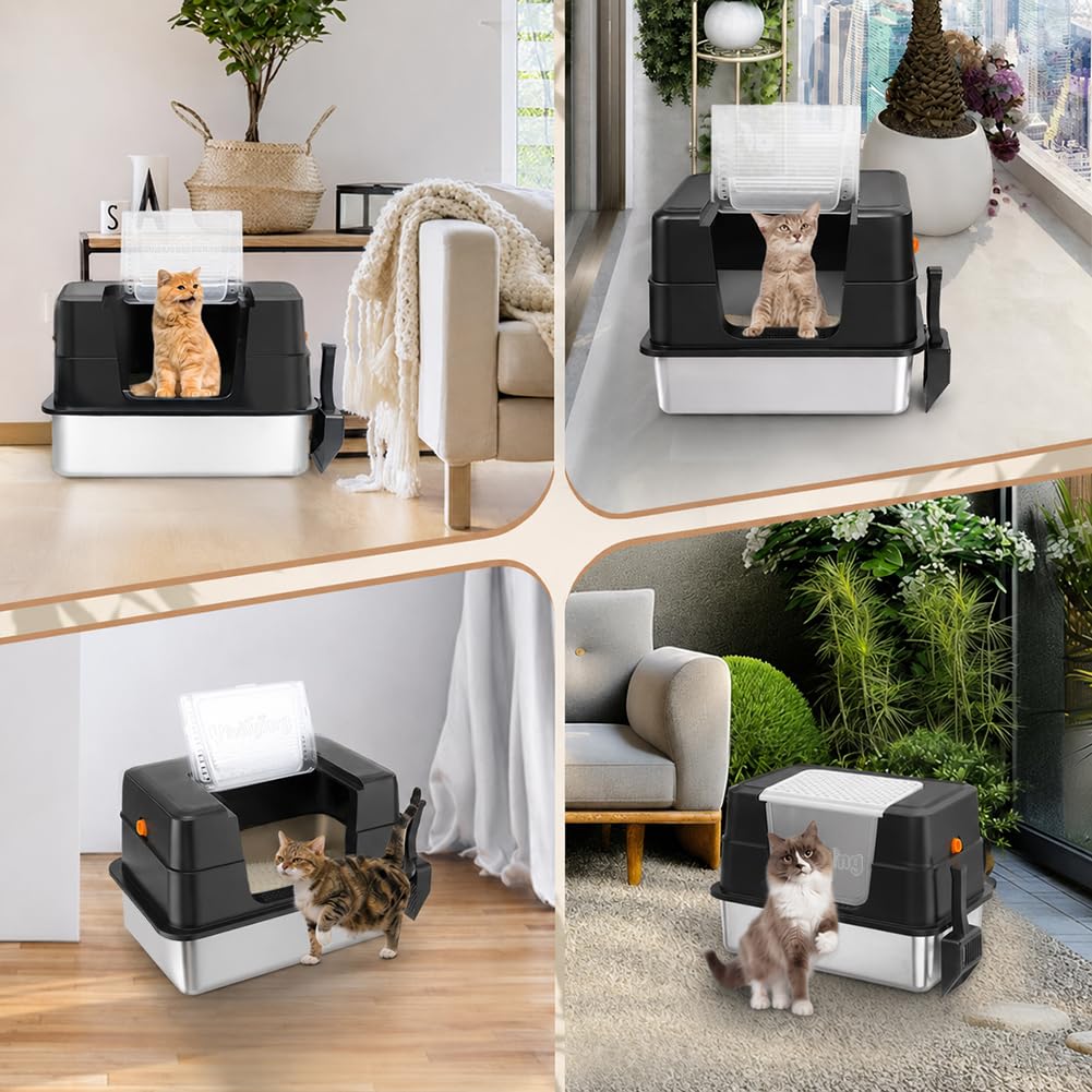 XL Stainless Steel Cat Litter Box with Lid S62609
