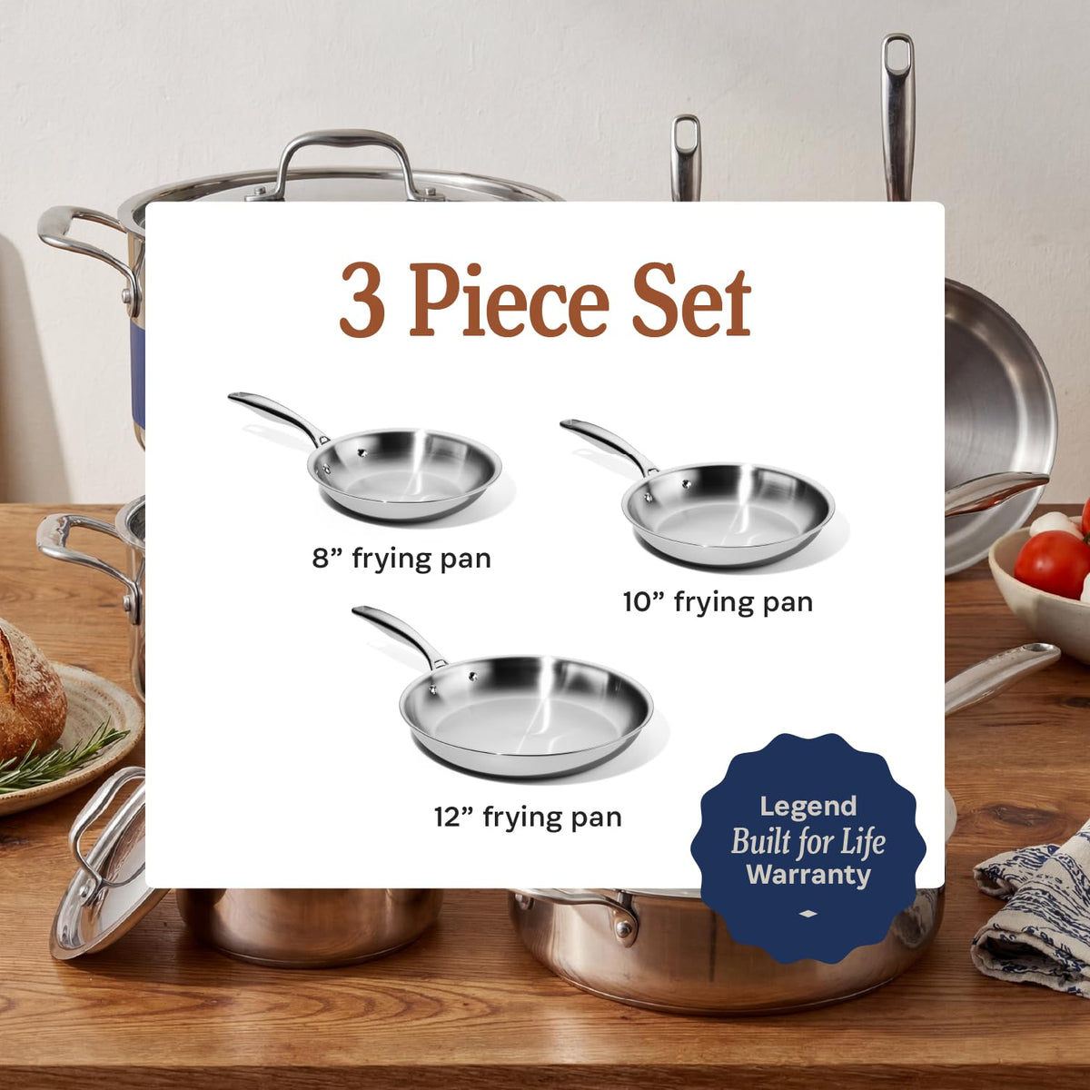 3-Piece Stainless Frying Pan Set I7090