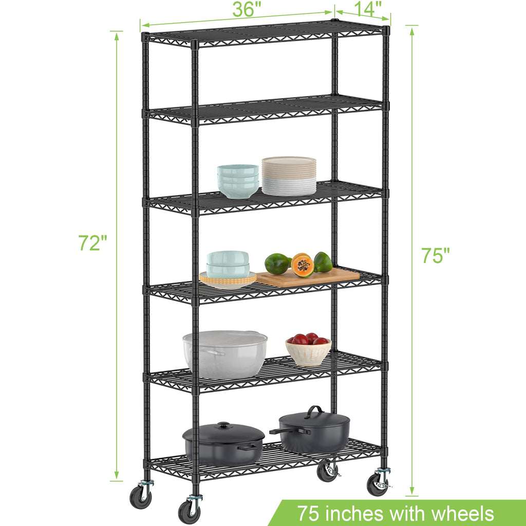 6 Tier Wire Metal Shelving Rack with Wheels V501023