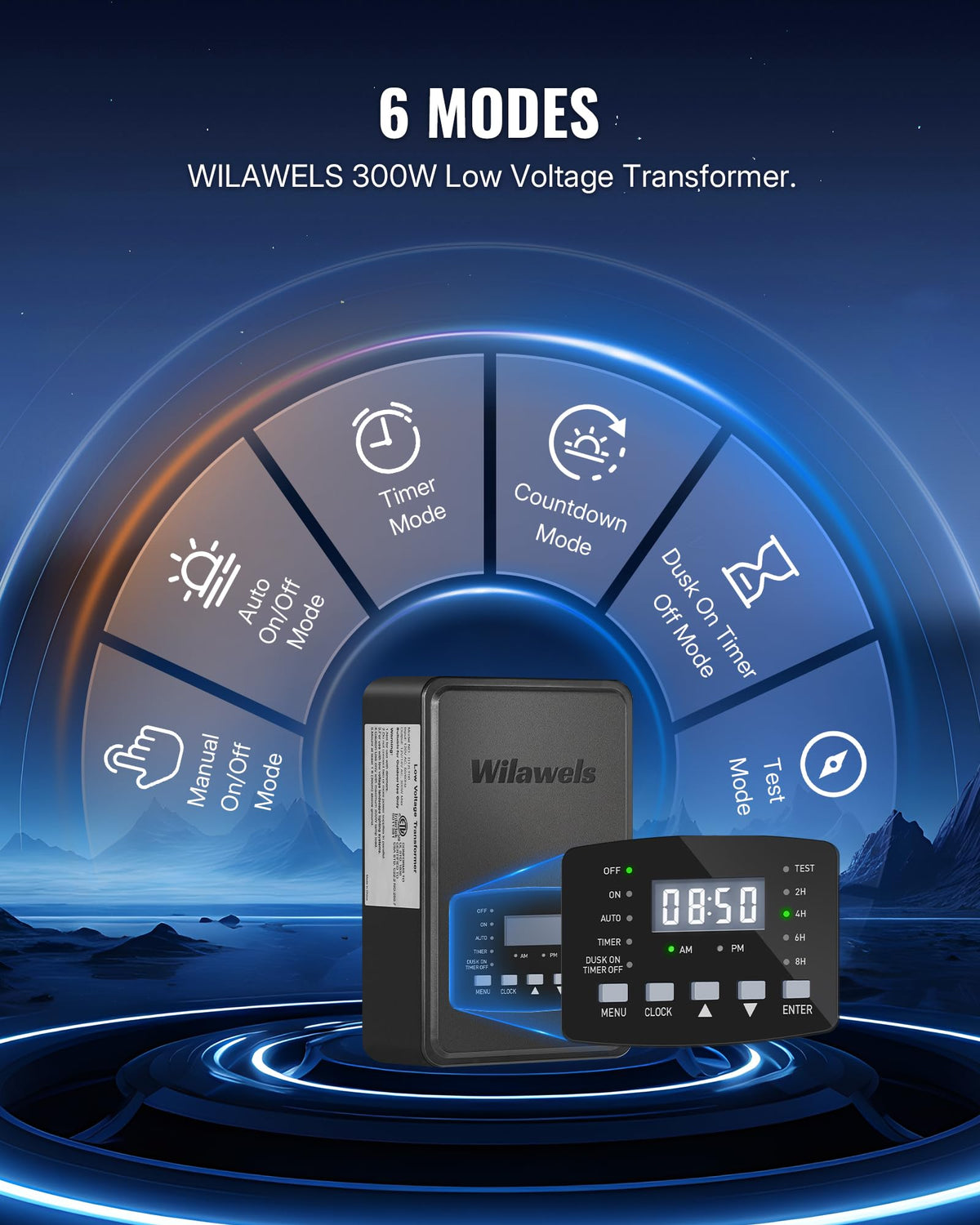 300W Low Voltage Landscape Transformer with Timer and Photocell Sensor F496