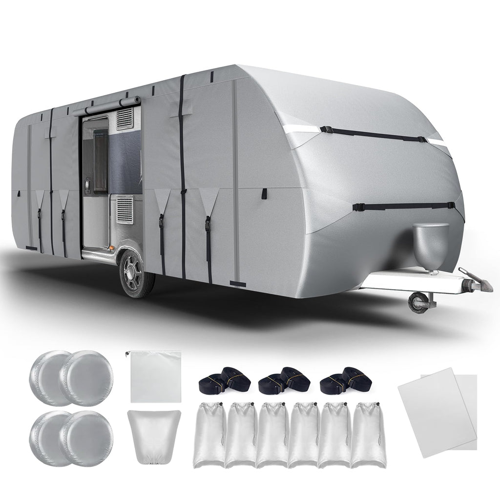 300D Oxford 27-30ft Camper Cover with Jack Cover, 4 Tire Covers and Gutter Cover Q74741
