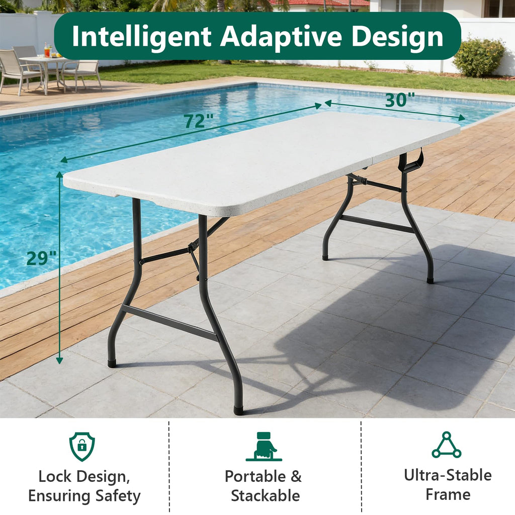 6FT Heavy Duty Plastic Folding Table with Steel Legs White L1243