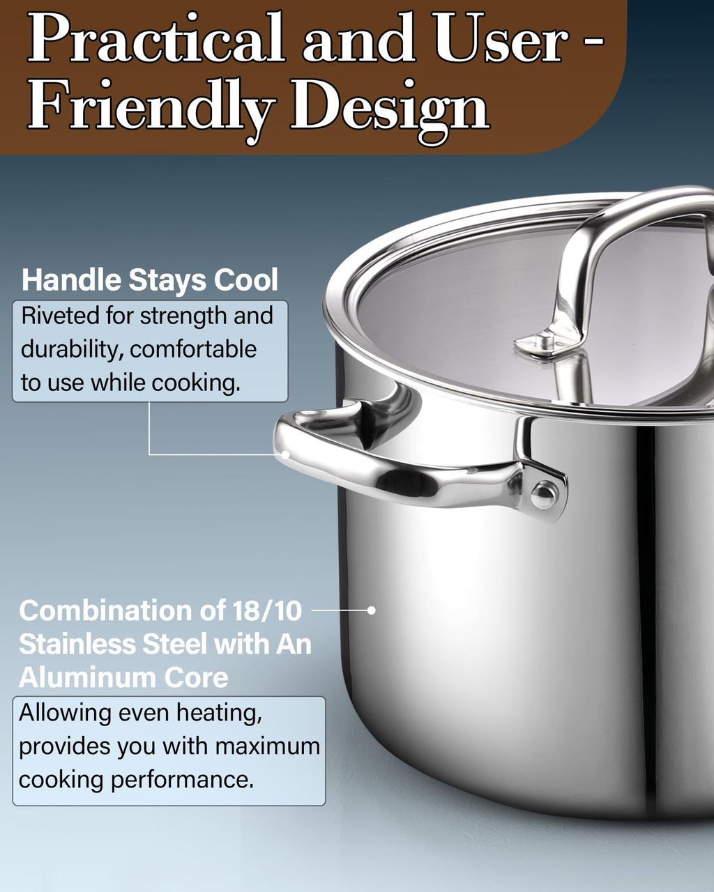 4 Quart Tri-Ply Clad Stainless Steel Stock Pot with Lid C61002