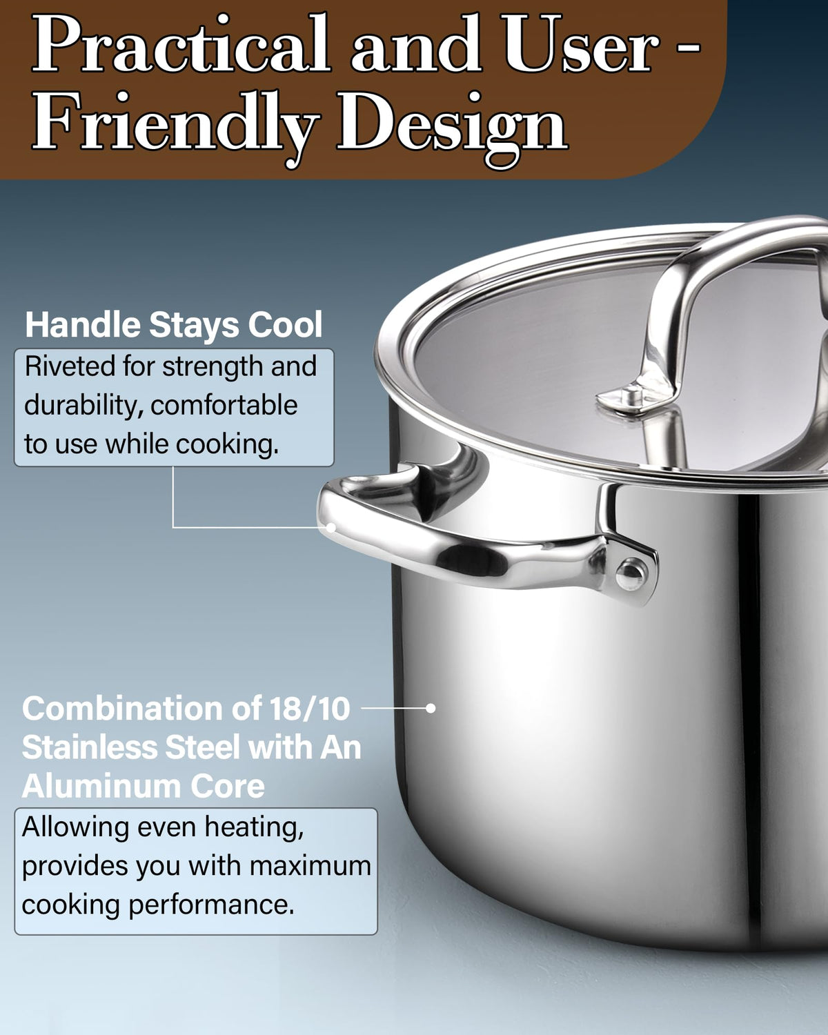 4 Quart Tri-Ply Clad Stainless Steel Stock Pot with Lid C61002