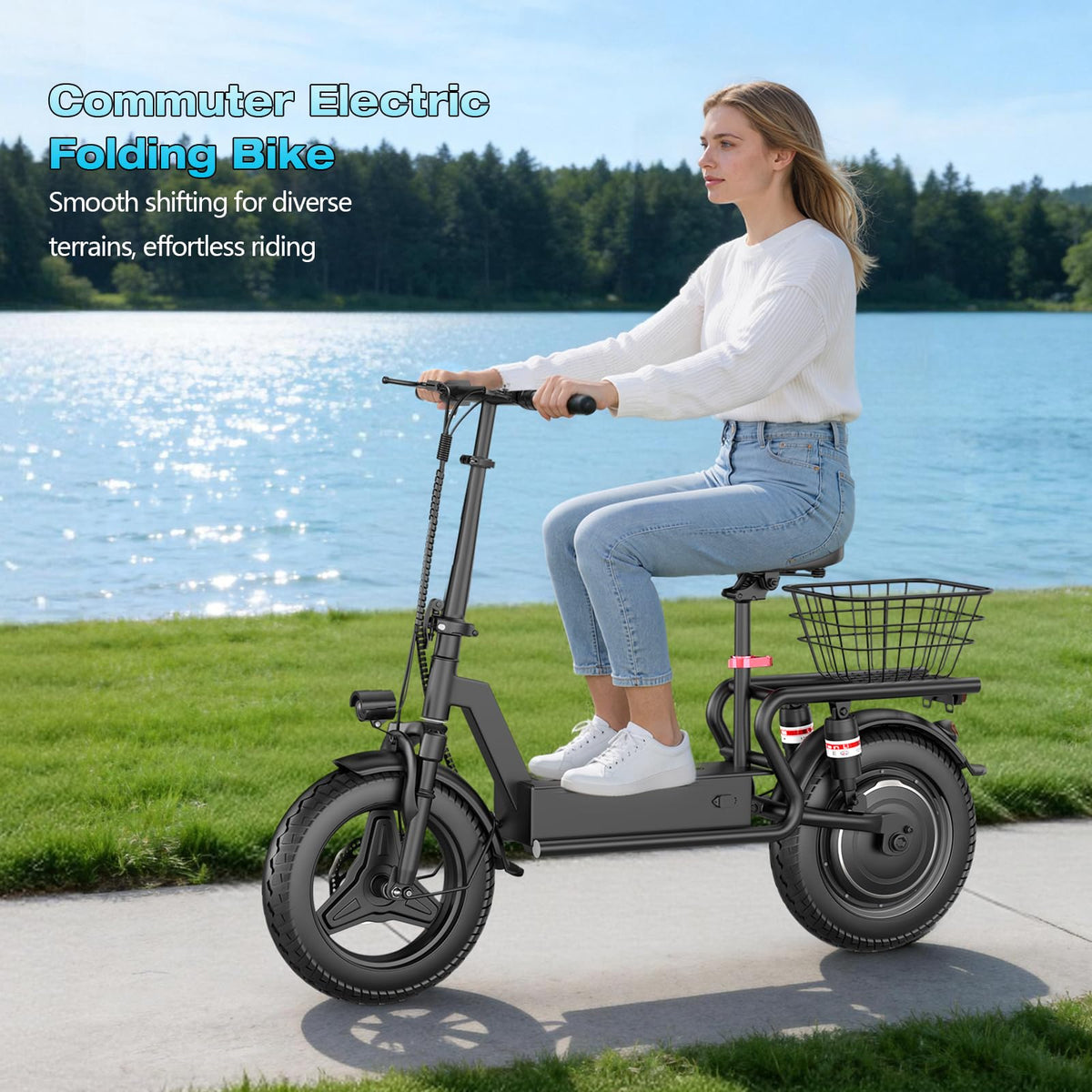 Electric Scooter with Seat, 1000W Peak Motor, 25 MPH, 14" Pneumatic Tires J272