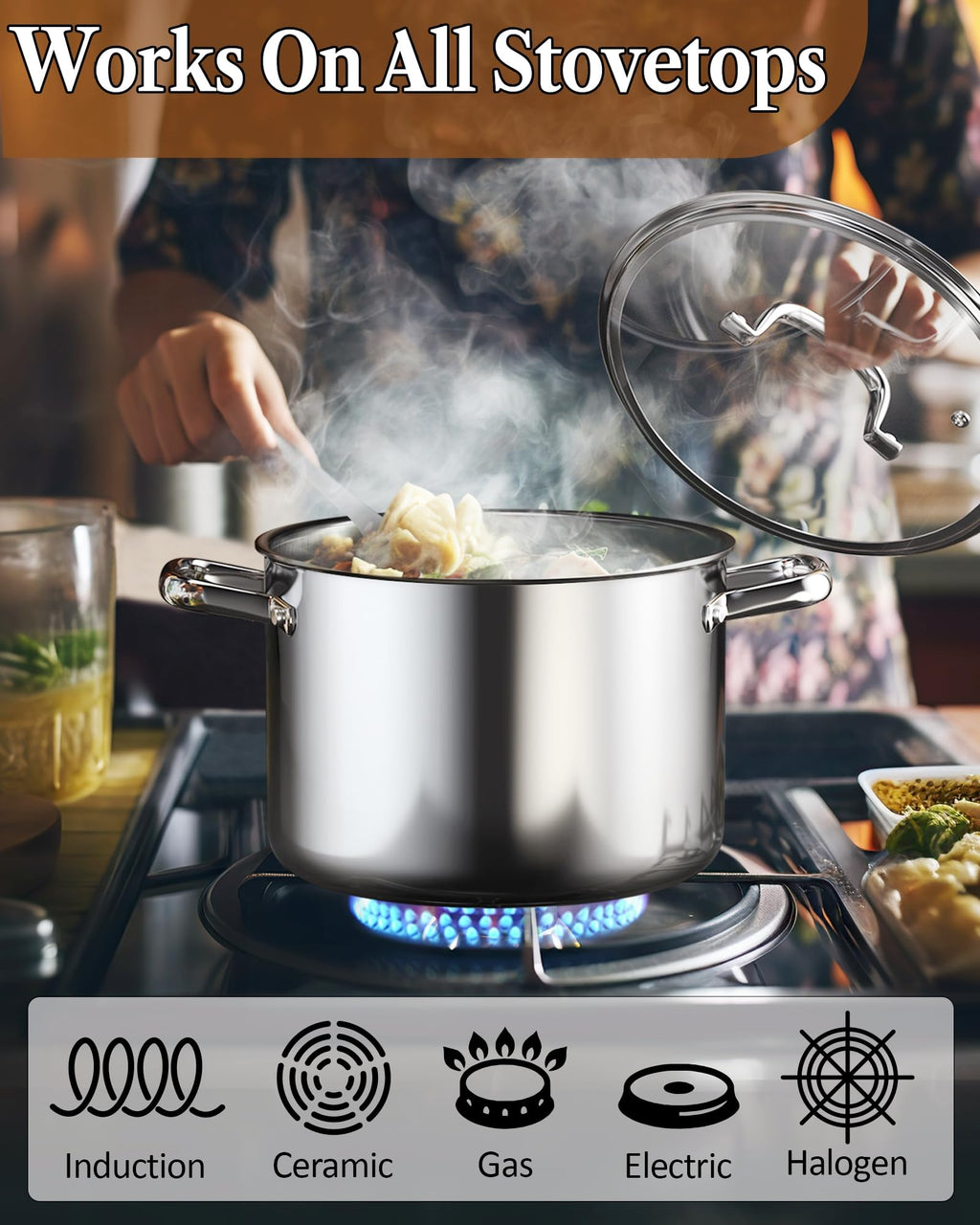 4 Quart Tri-Ply Clad Stainless Steel Stock Pot with Lid C61002