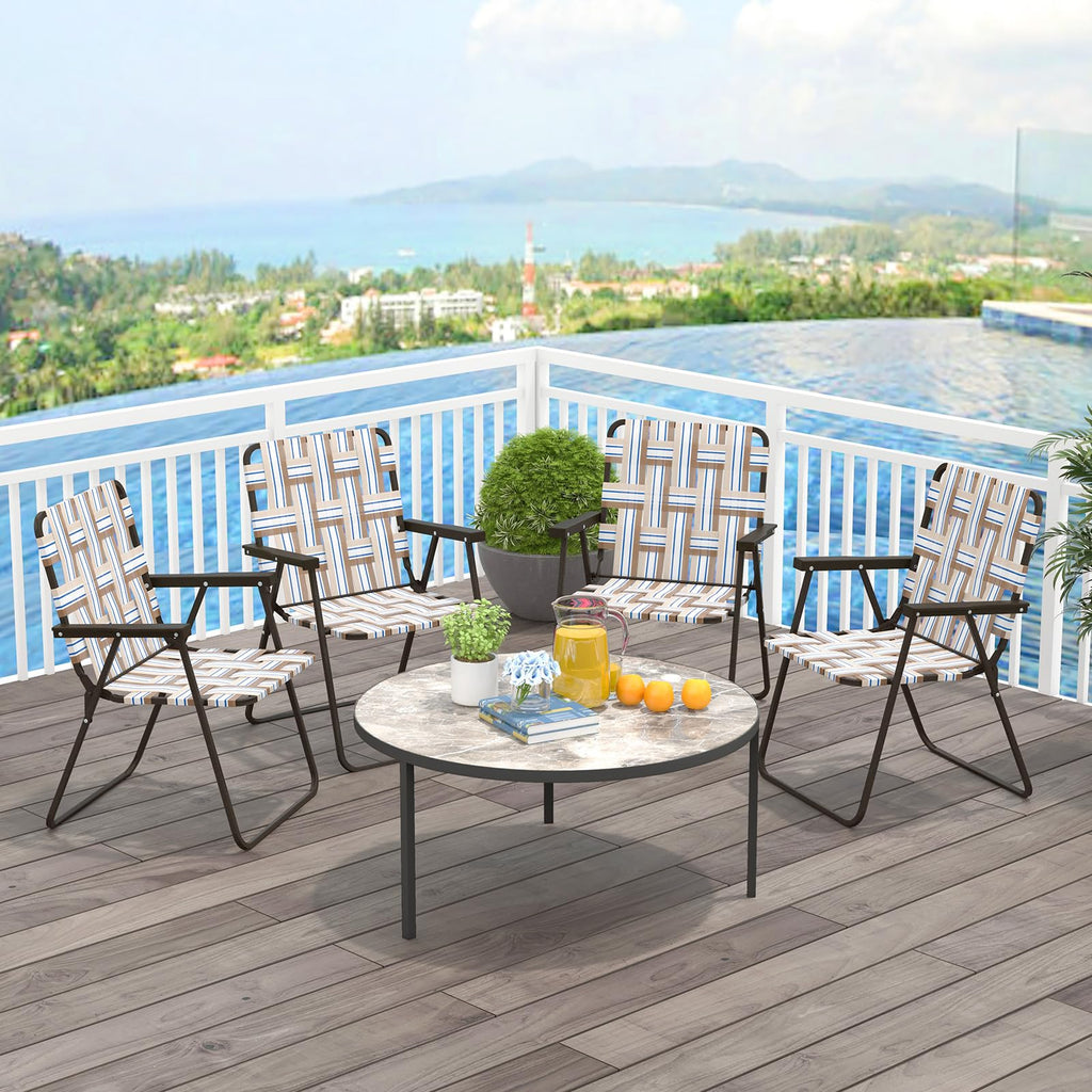 Folding Lawn Chairs Set of 6 Webbed Seat Heavy Duty Metal Frame H27836