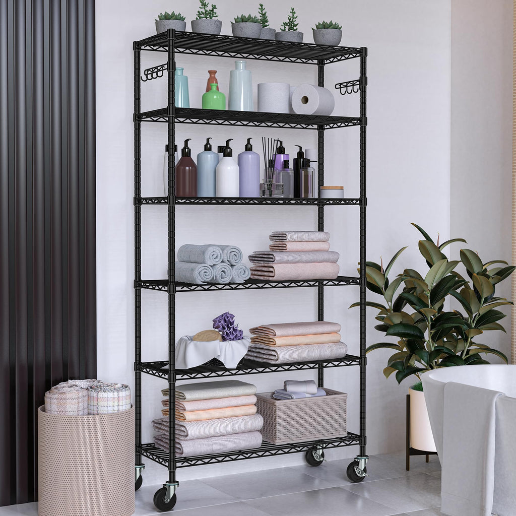 6 Tier Wire Metal Shelving Rack with Wheels V501023