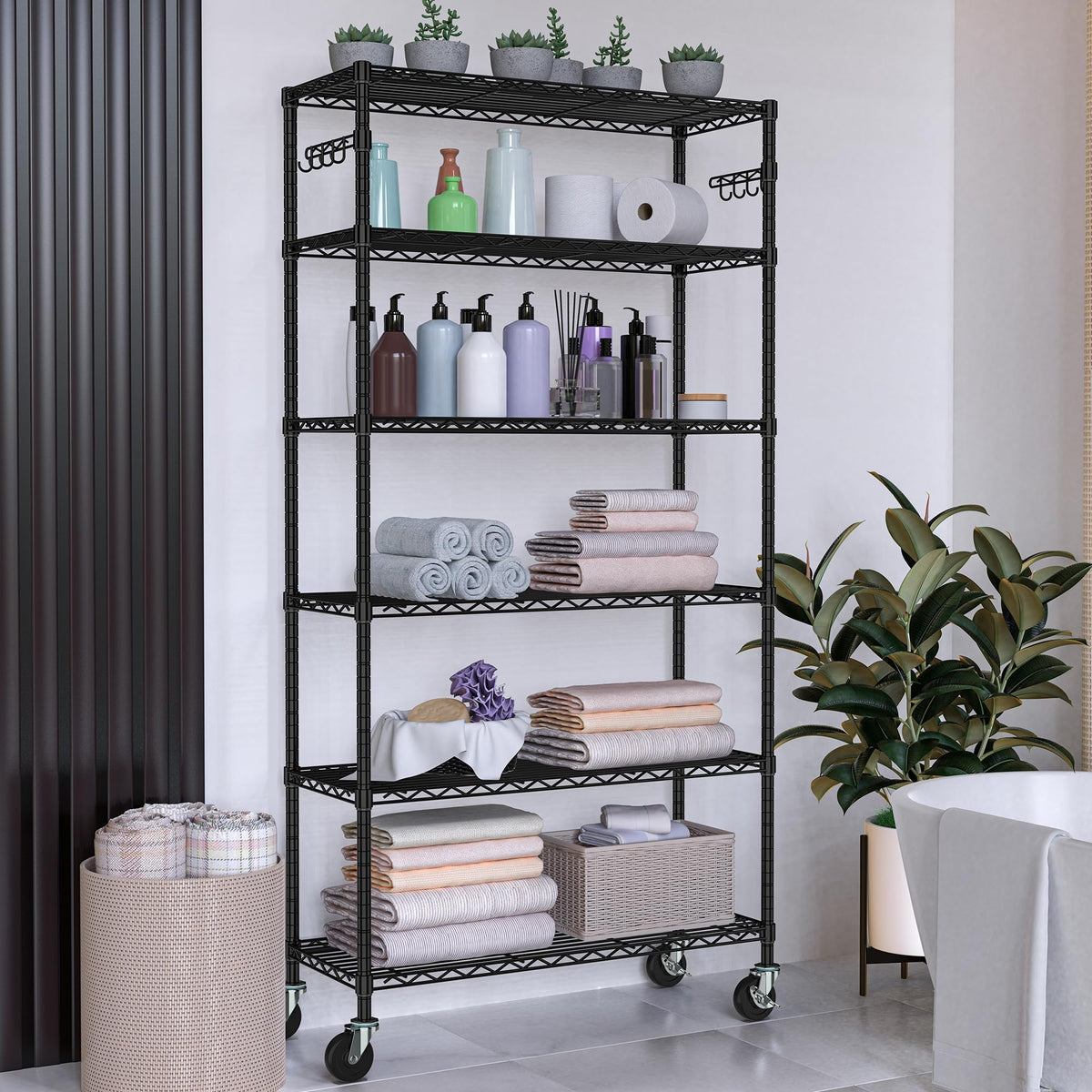 6 Tier Wire Metal Shelving Rack with Wheels V501023
