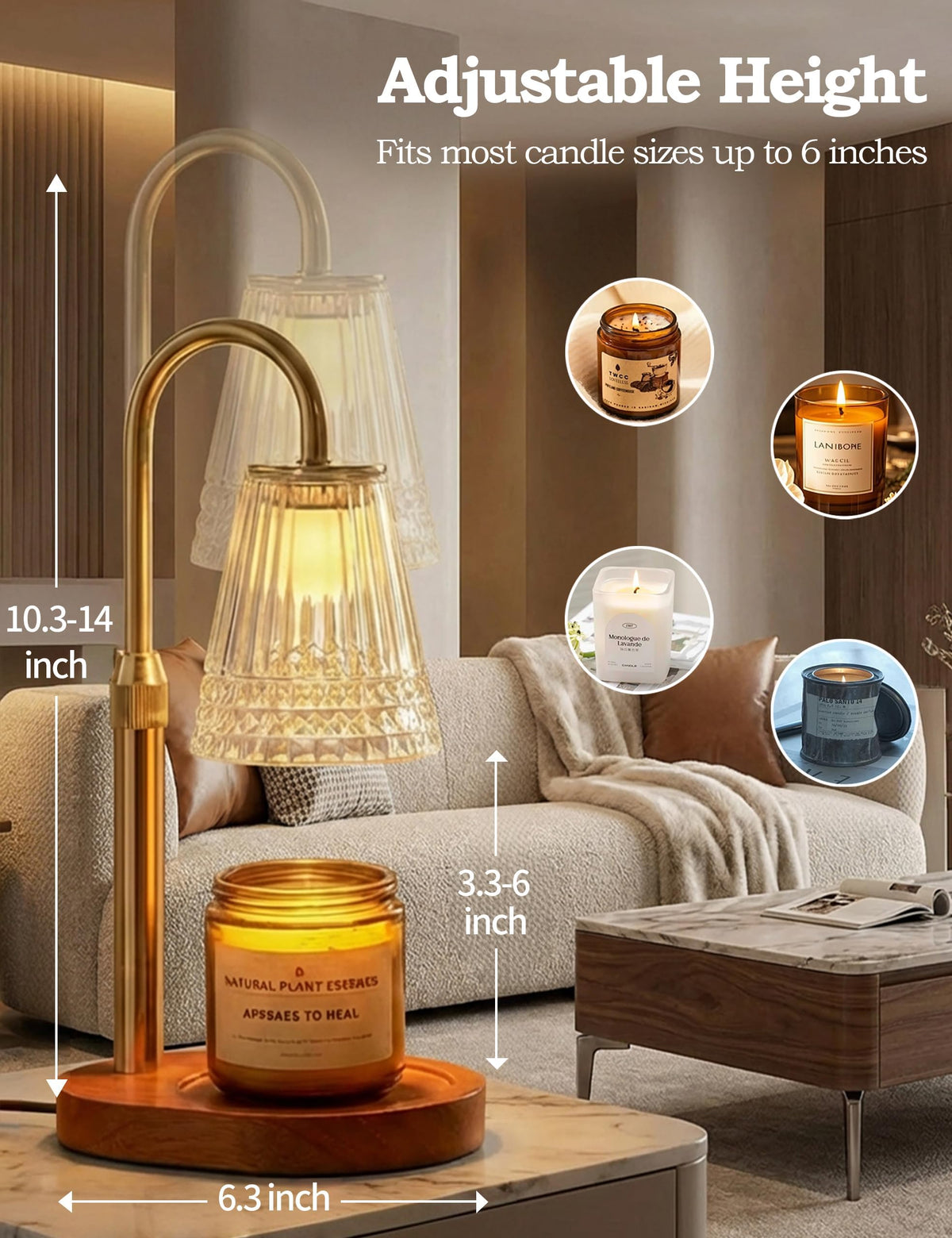 Dimmable Height Adjustable Candle Warmer Lamp with Timer P390