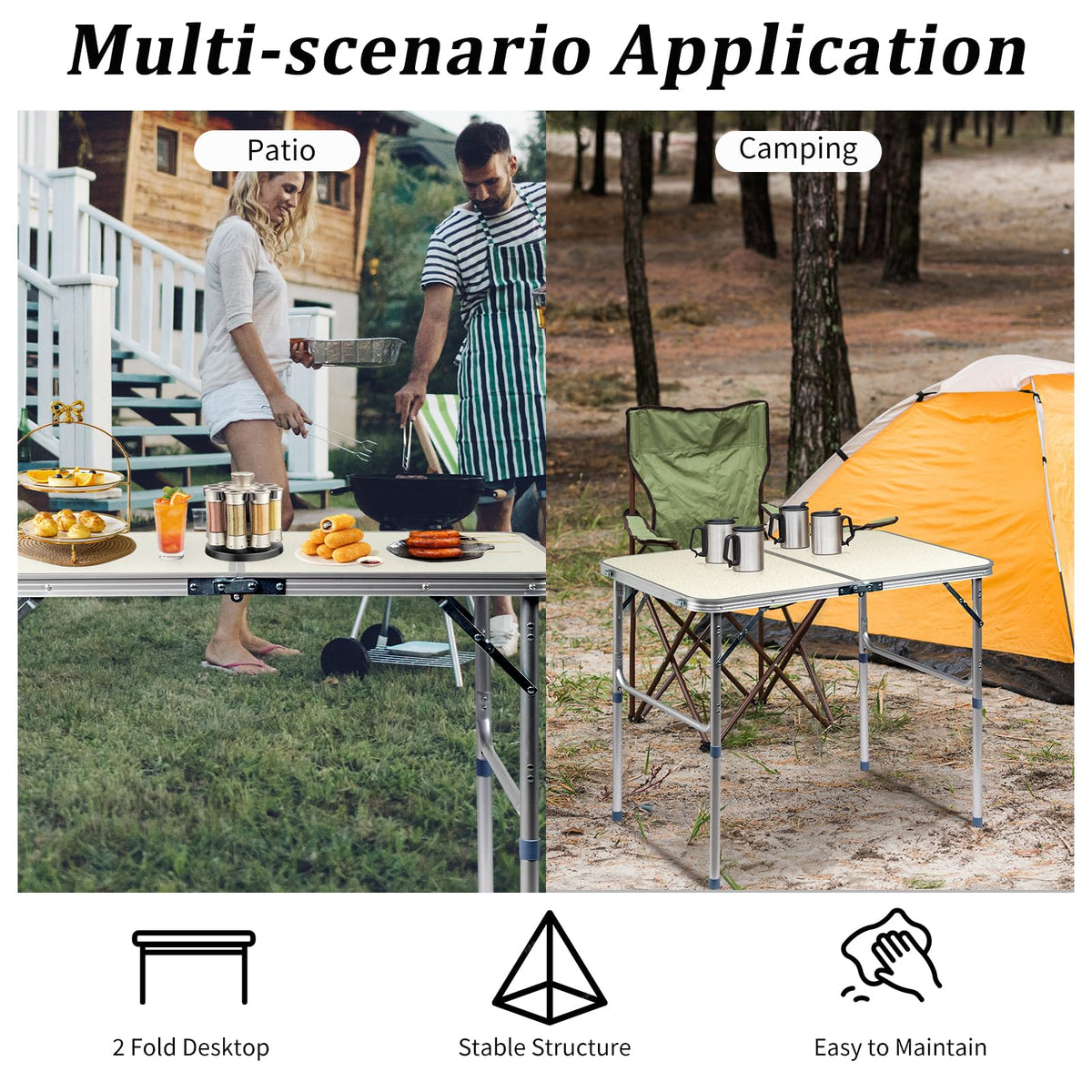 Aluminum Folding Table, Portable and Adjustable Rectangle Table, White (3FT) V870543