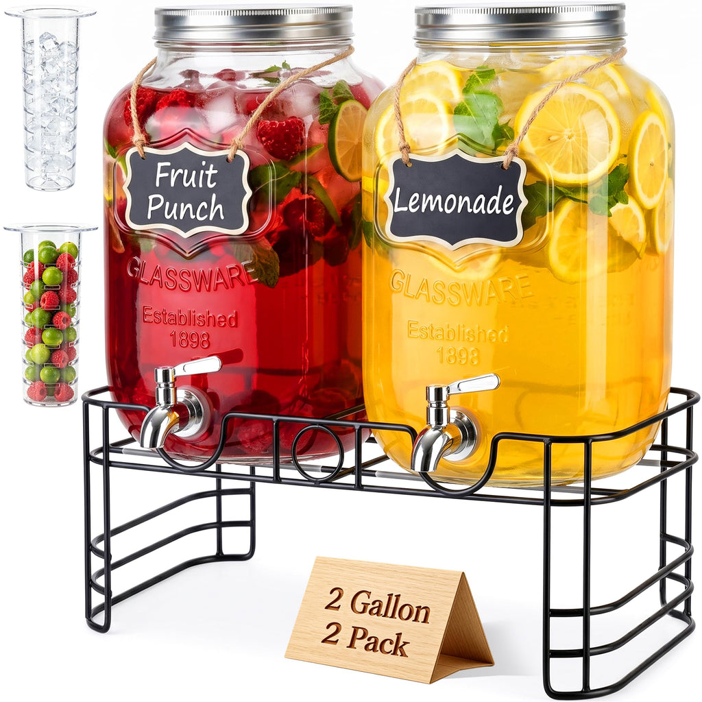 2 Gallon Glass Drink Dispensers, 2 Pack V742671