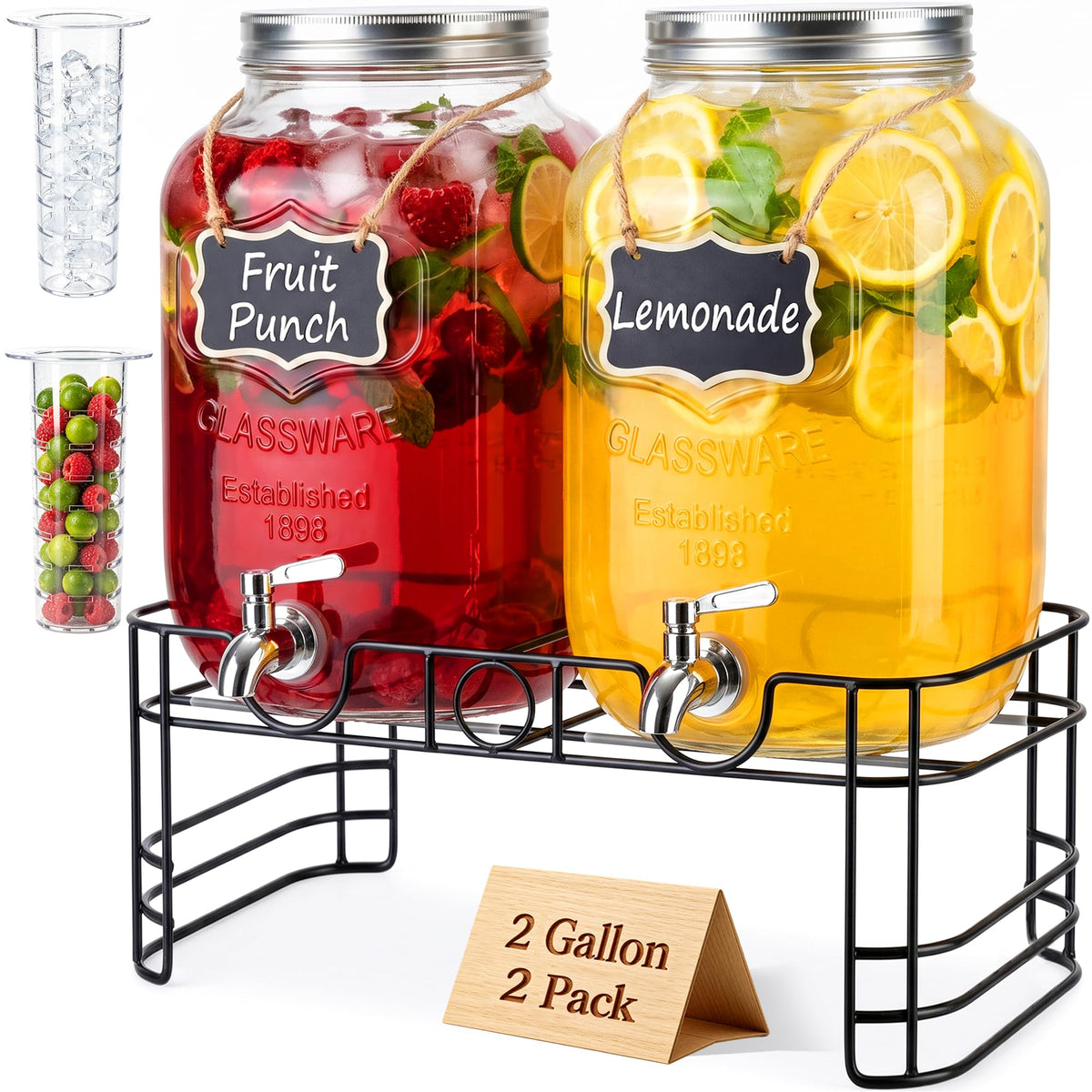 2 Gallon Glass Drink Dispensers, 2 Pack V742671