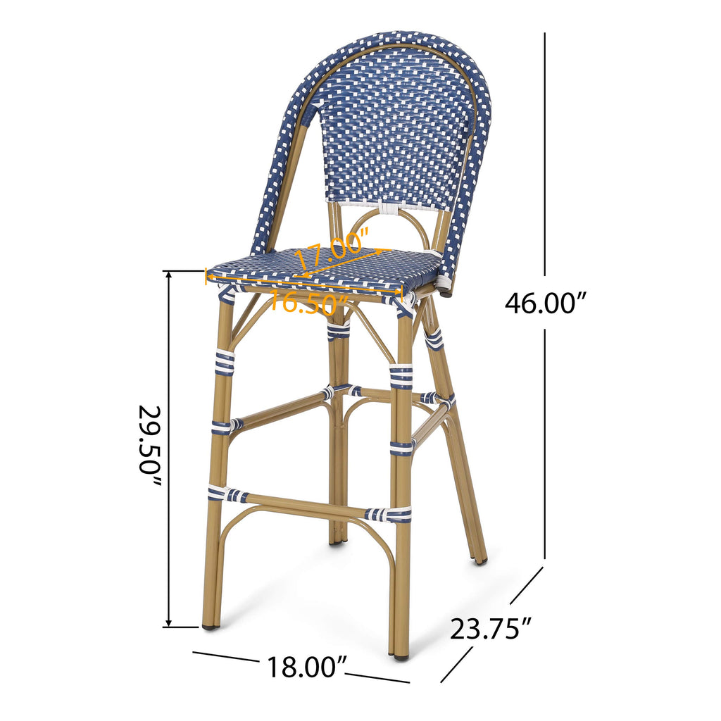 Teal Blue Wicker Rattan Bar Stools Set of 2 Aluminum Frame K82071