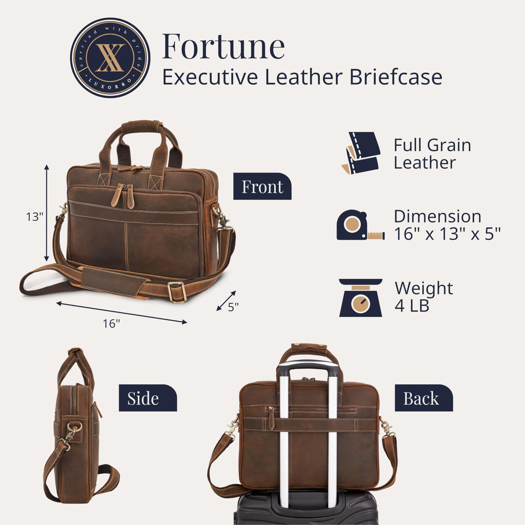 Full-Grain Leather Laptop Briefcase R5308