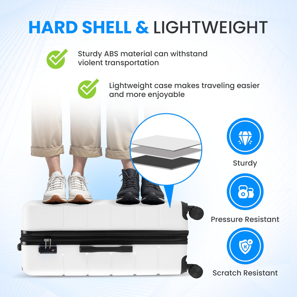 20 Inch White Hardside Carry On Luggage A5977