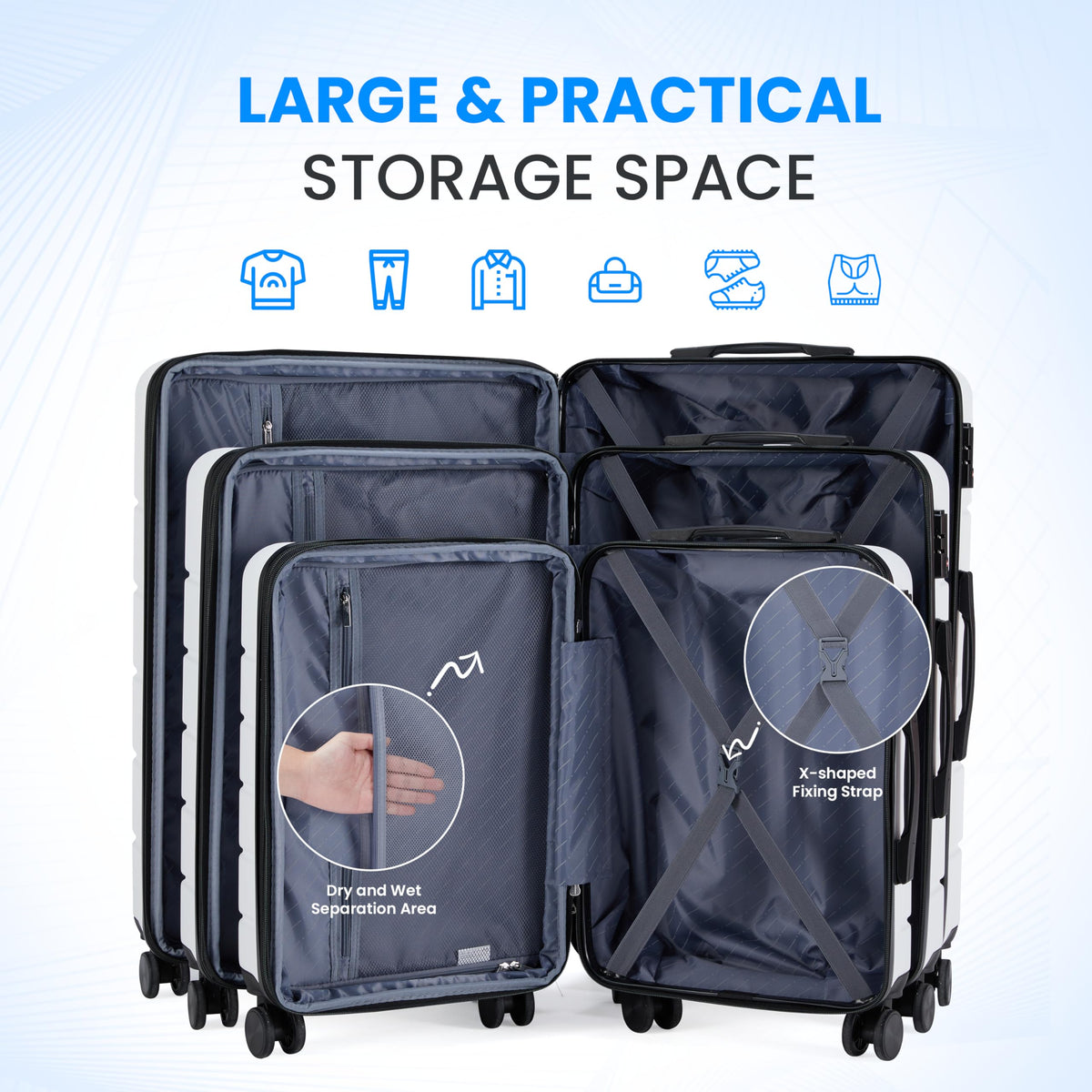 20 Inch White Hardside Carry On Luggage A5977