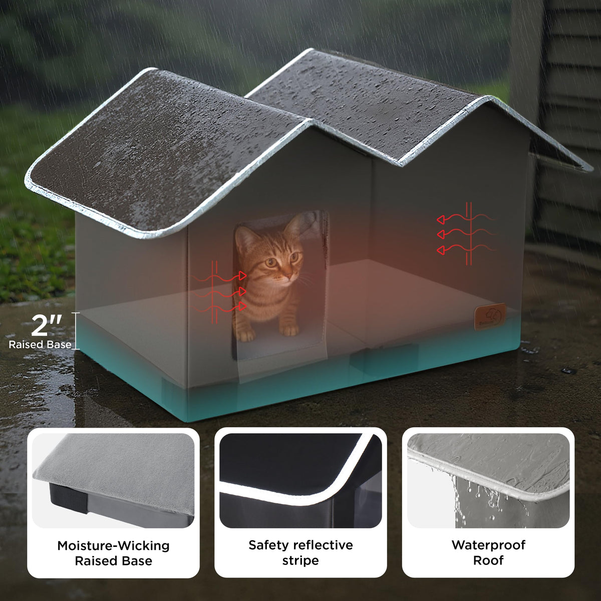Weatherproof Outdoor Cat House with Raised Base H99690
