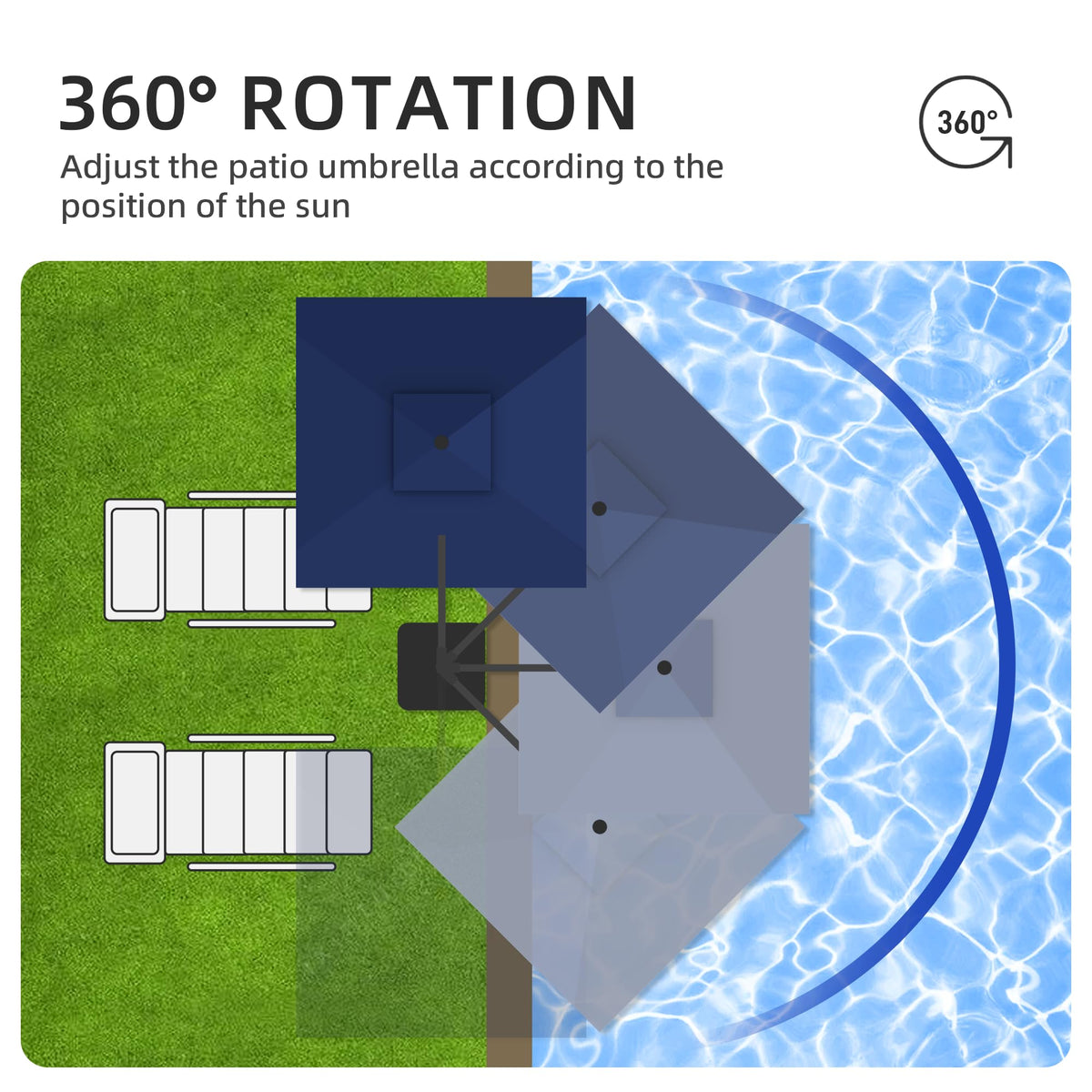 9x9 FT Cantilever Offset Patio Umbrella with Lights & Base L40450