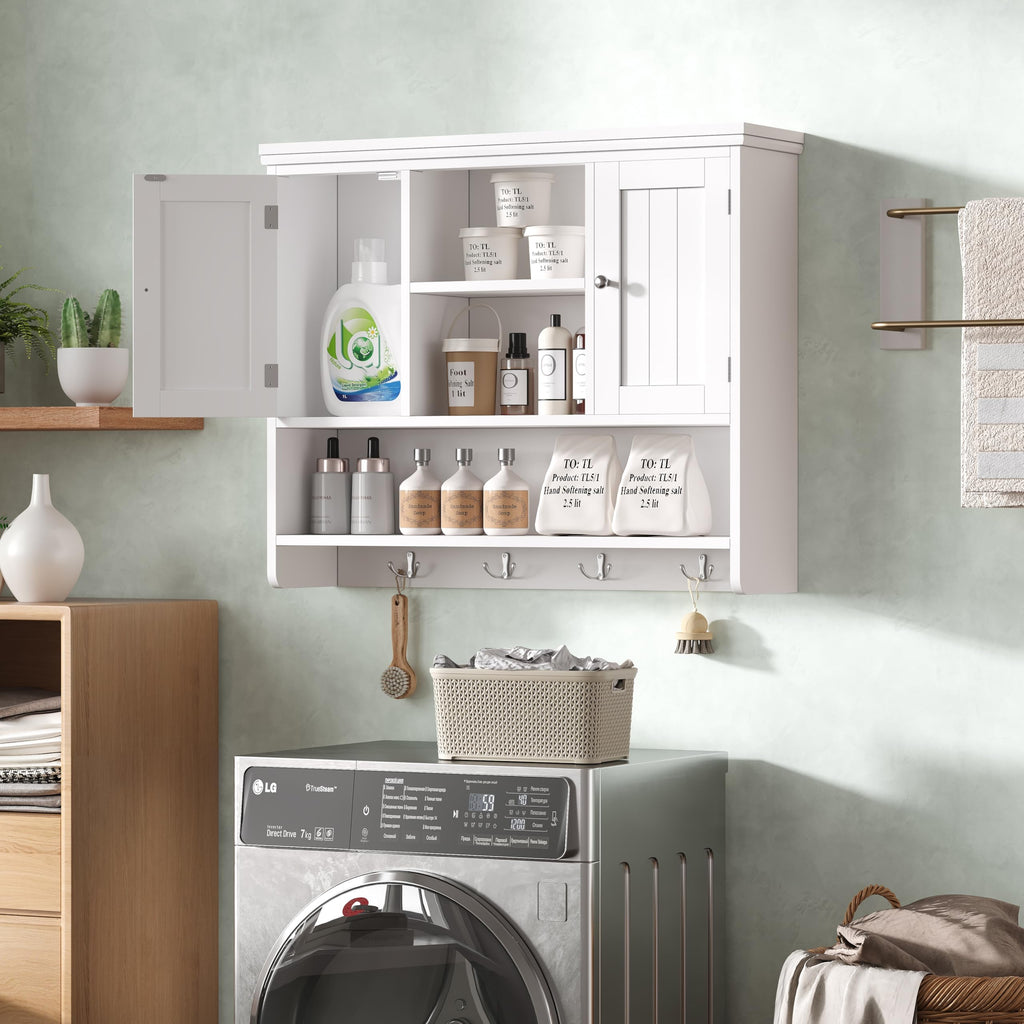 31.5"W 3-Tier Wall Mounted Bathroom Cabinet with Hooks X2849