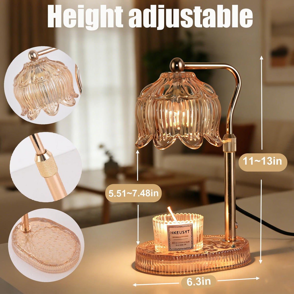 Amber Dimmable Height Adjustable Candle Warmer Lamp D34491