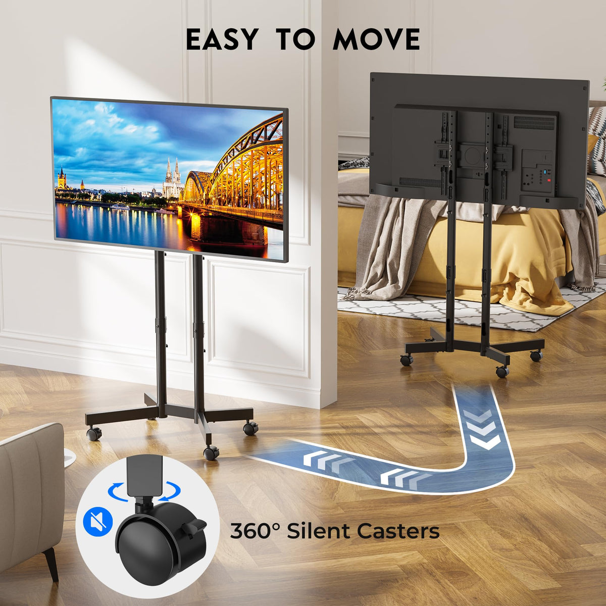 Black Rolling TV Stand for 32-75 Inch TVs L7455