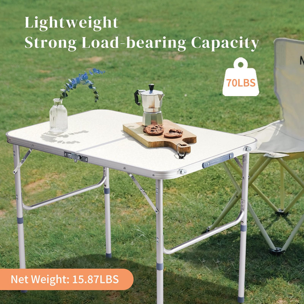 Aluminum Folding Table, Portable and Adjustable Rectangle Table, White (3FT) V870543