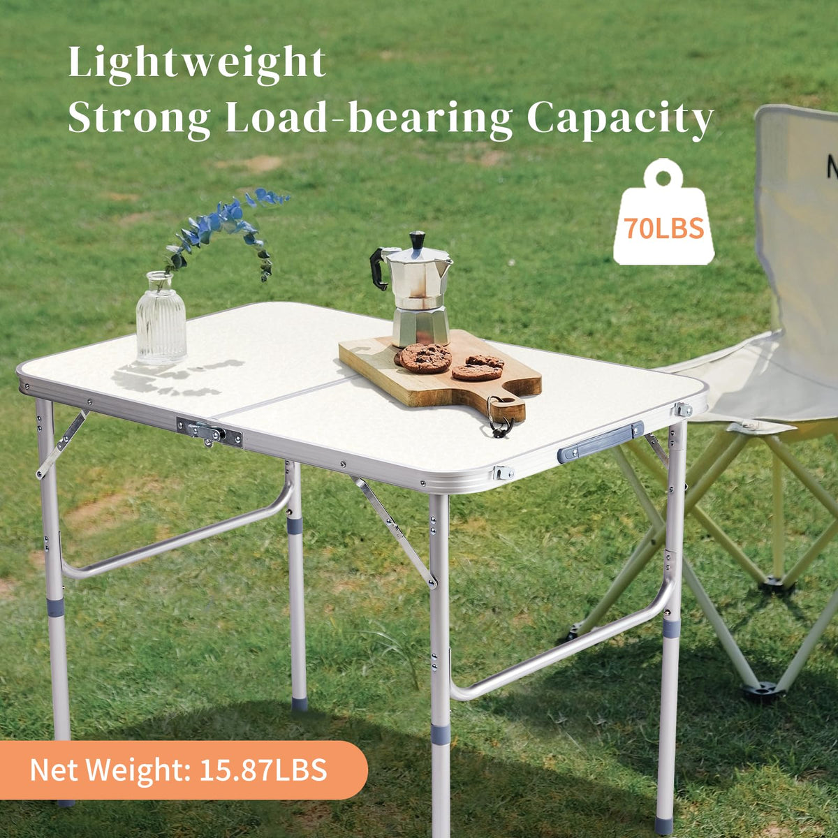 Aluminum Folding Table, Portable and Adjustable Rectangle Table, White (3FT) V870543