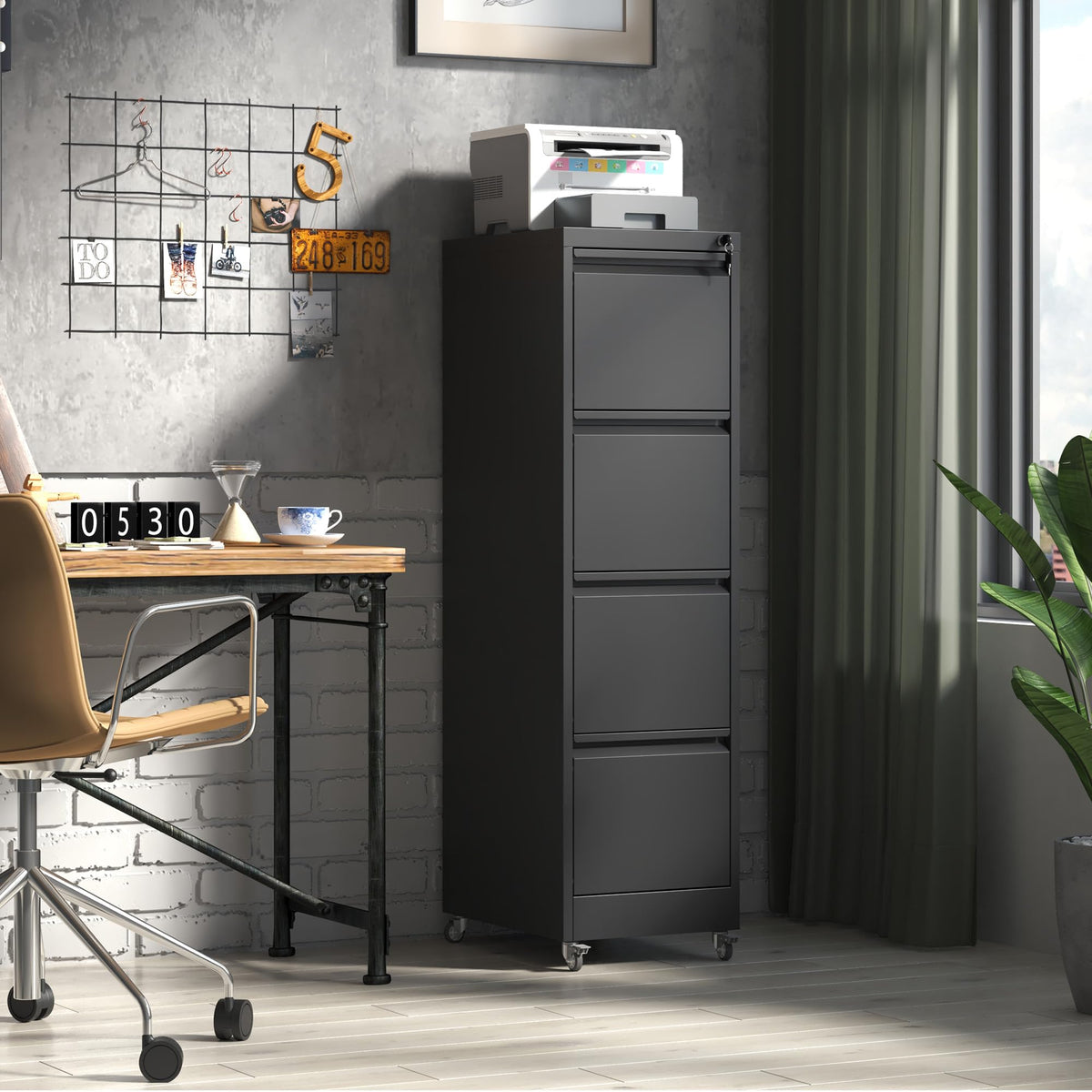 4 Drawer Black Metal File Cabinet with Lock F683