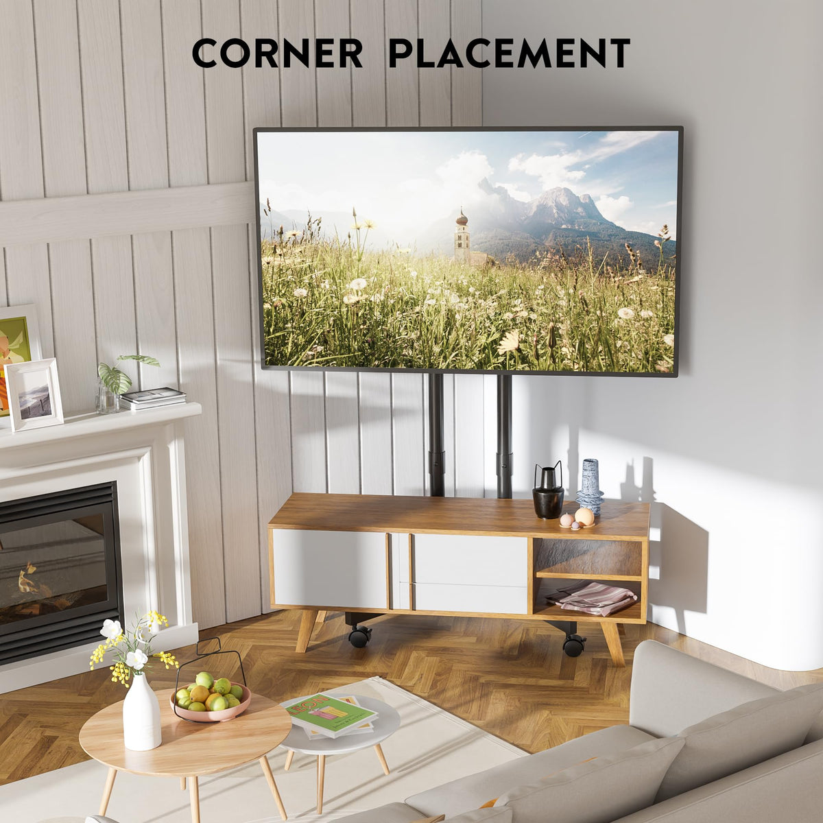 Black Rolling TV Stand for 32-75 Inch TVs L7455