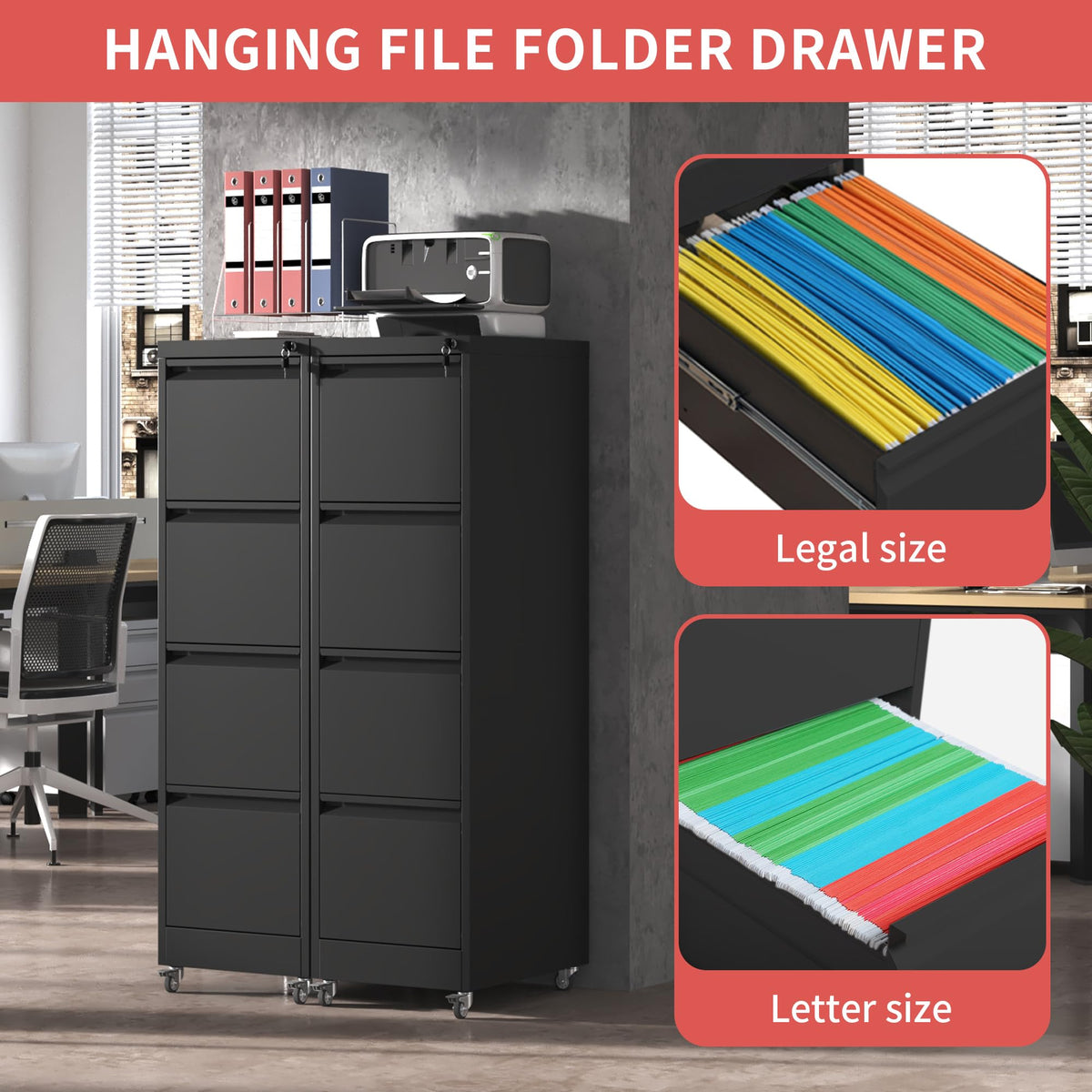 4 Drawer Black Metal File Cabinet with Lock F683