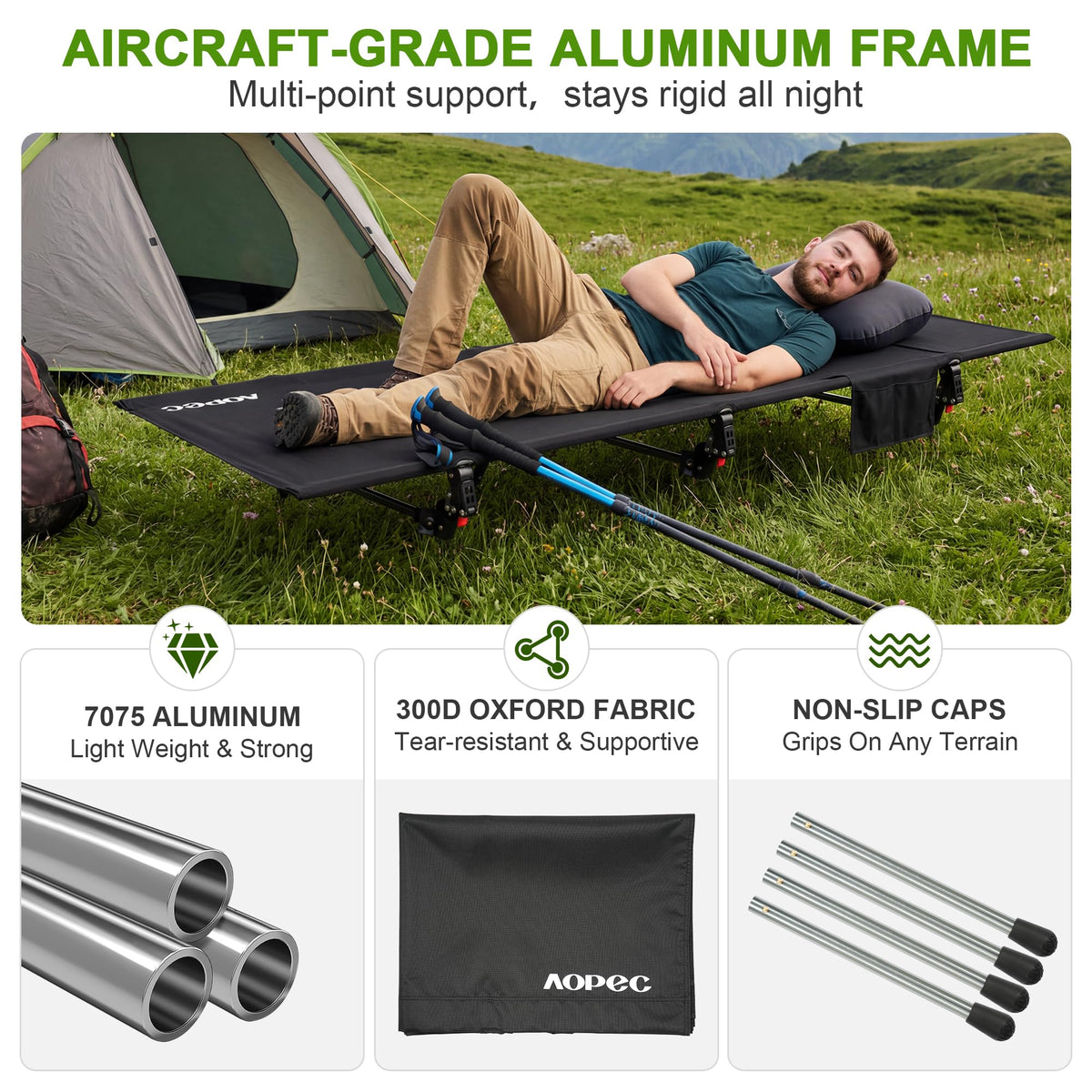 Height Adjustable Black Camping Cot X770940