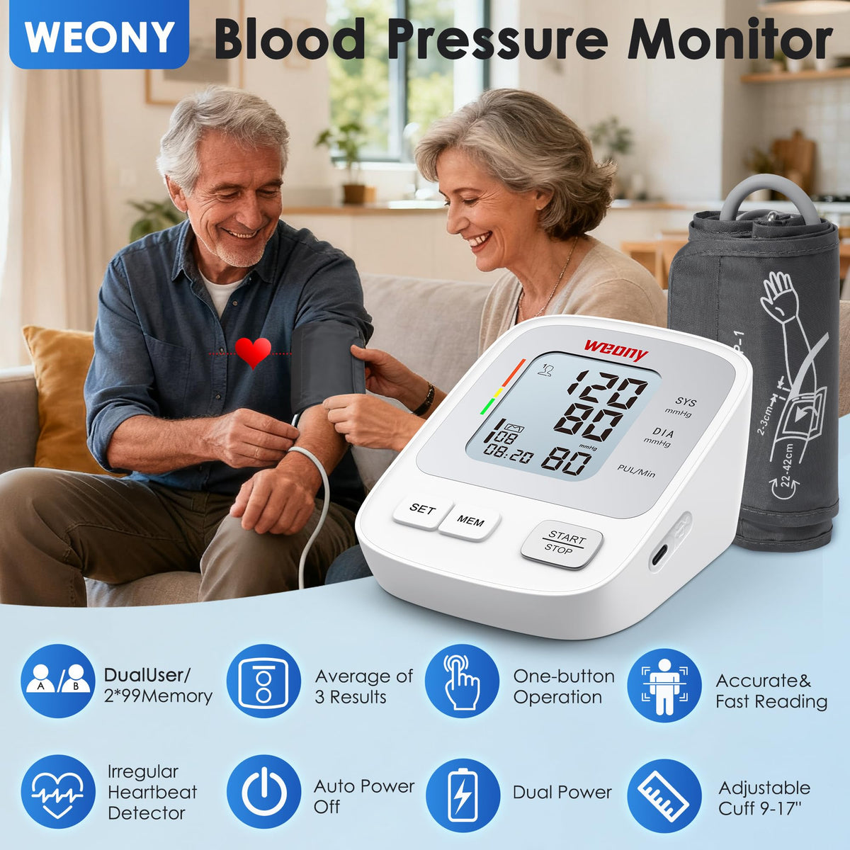 Blood Pressure Monitor with Adjustable 9-17in Cuff D547394