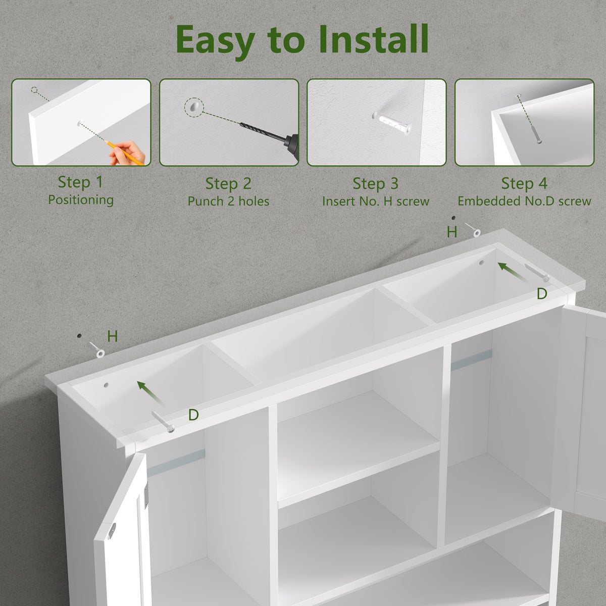 31.5"W 3-Tier Wall Mounted Bathroom Cabinet with Hooks X2849