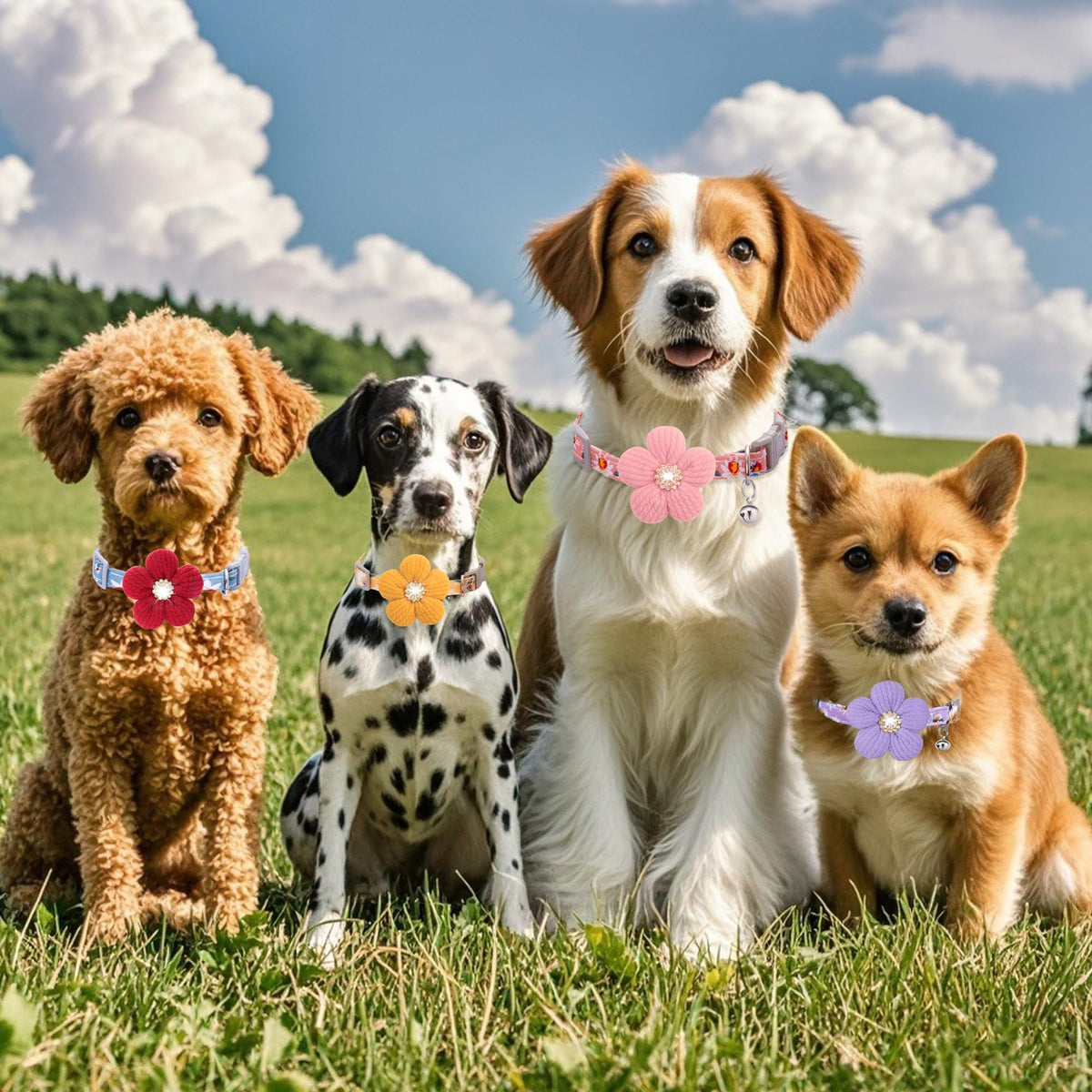 Small Dog Collar with Flower and Bell R405