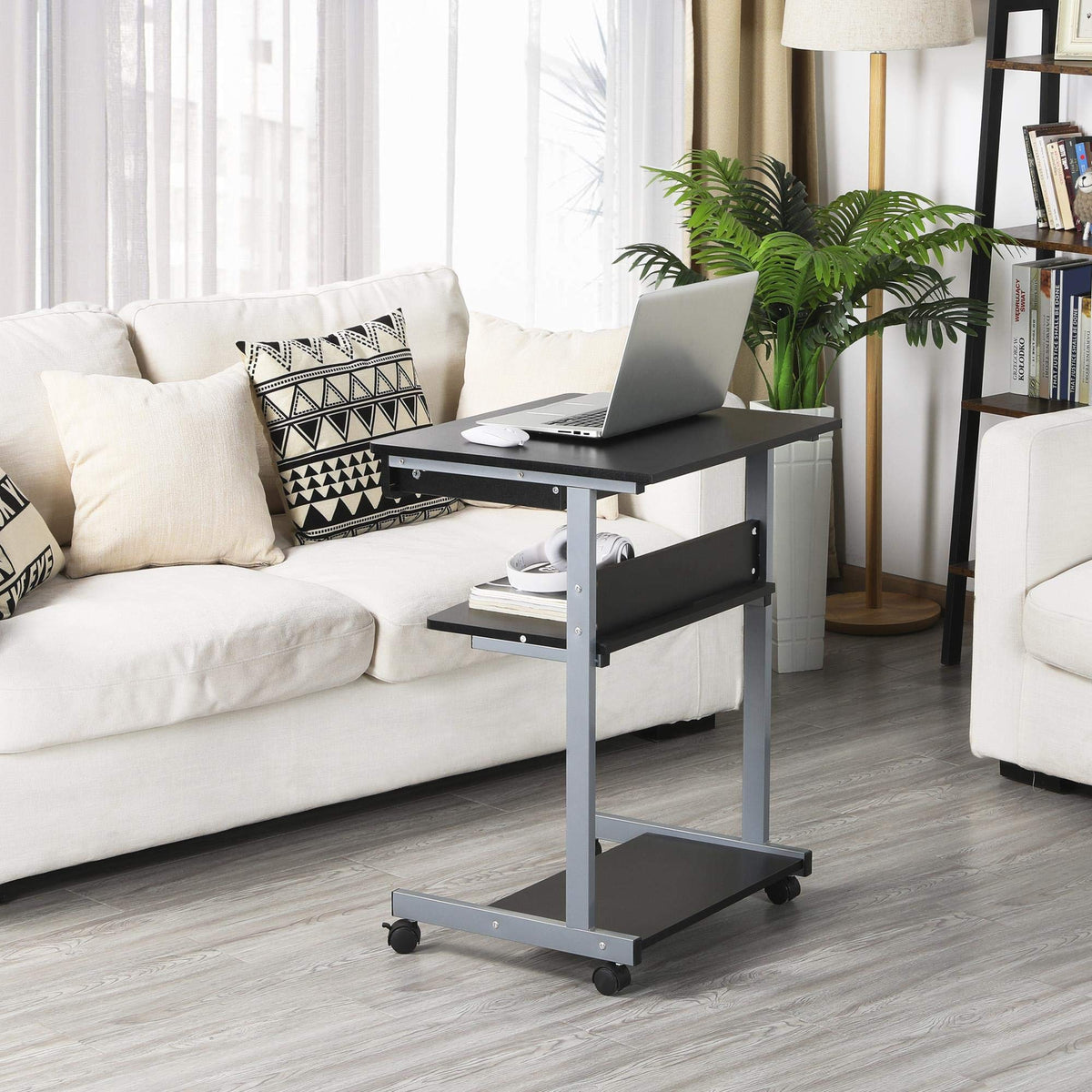 Black Rolling Desk with Drawer and Printer Shelf U86653