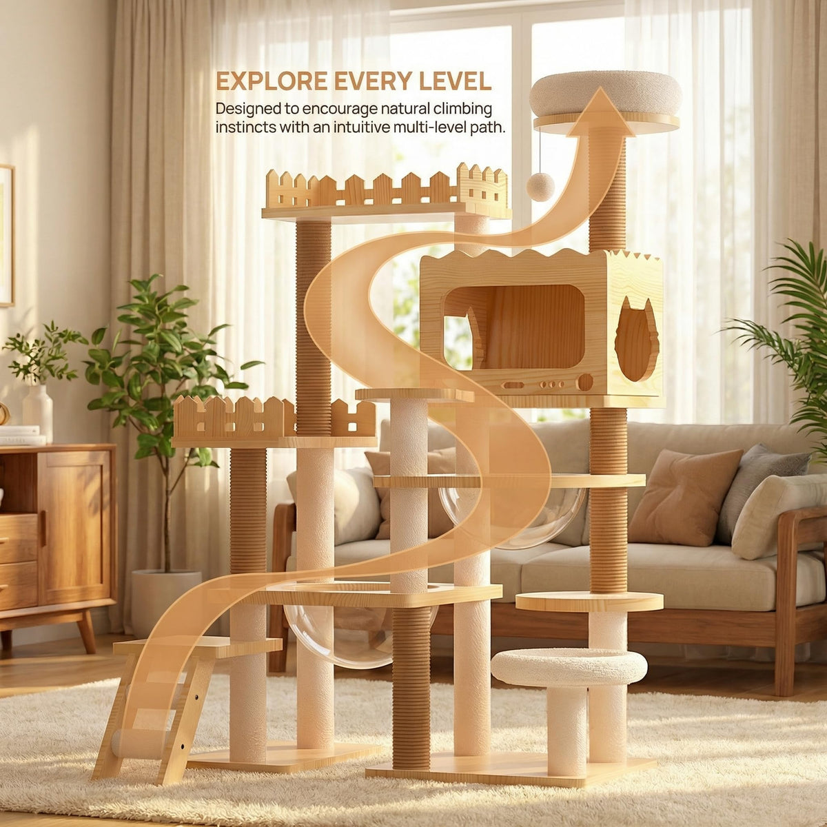 67" Cat Tree Tower with Clear Space Capsule D25966