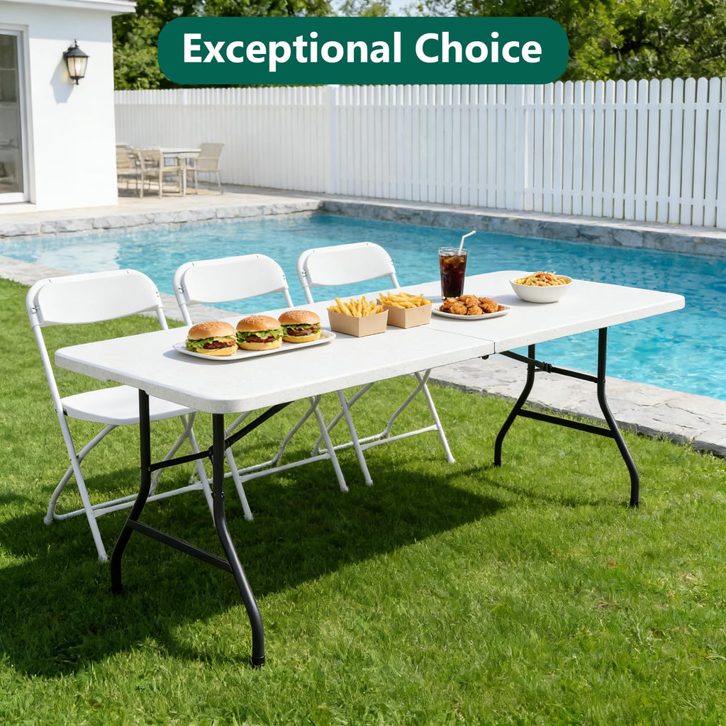 6FT Heavy Duty Plastic Folding Table with Steel Legs White L1243