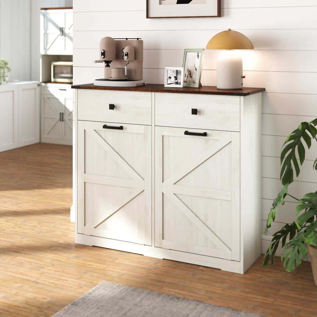 Double Tilt Out Trash Cabinet with Storage Drawers, Antique White K580