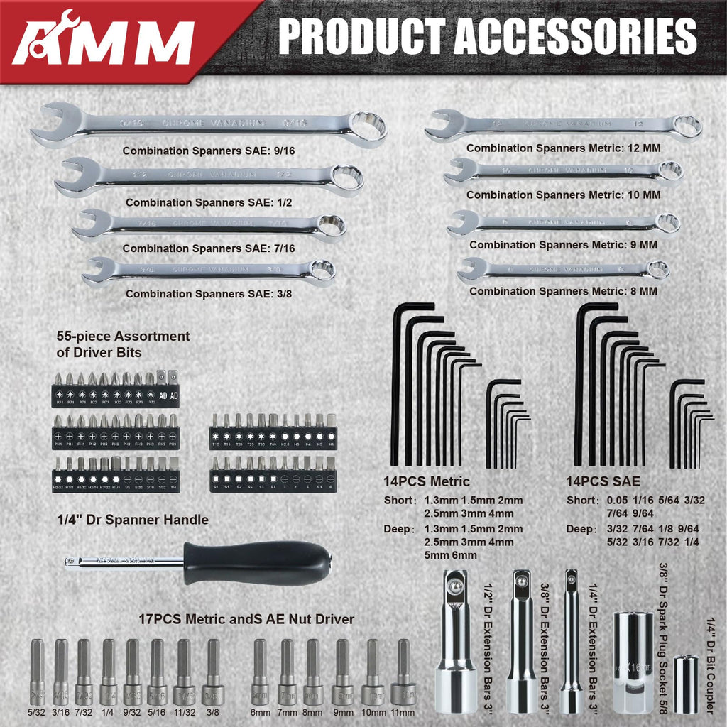 1/4 in, 3/8 in and 1/2 in Drive 202 Piece Mechanics Tool Set G4880