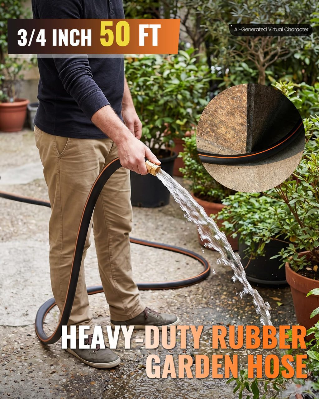 Heavy Duty Rubber Garden Hose 50FT x 3/4" X142